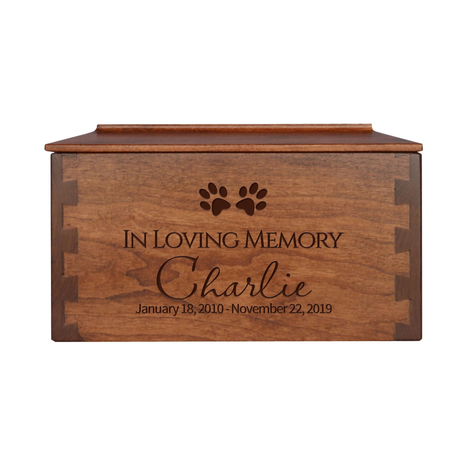 Pet Memorial Dovetail Cremation Urn Box for Dog or Cat - In Loving Memory - LifeSong Milestones