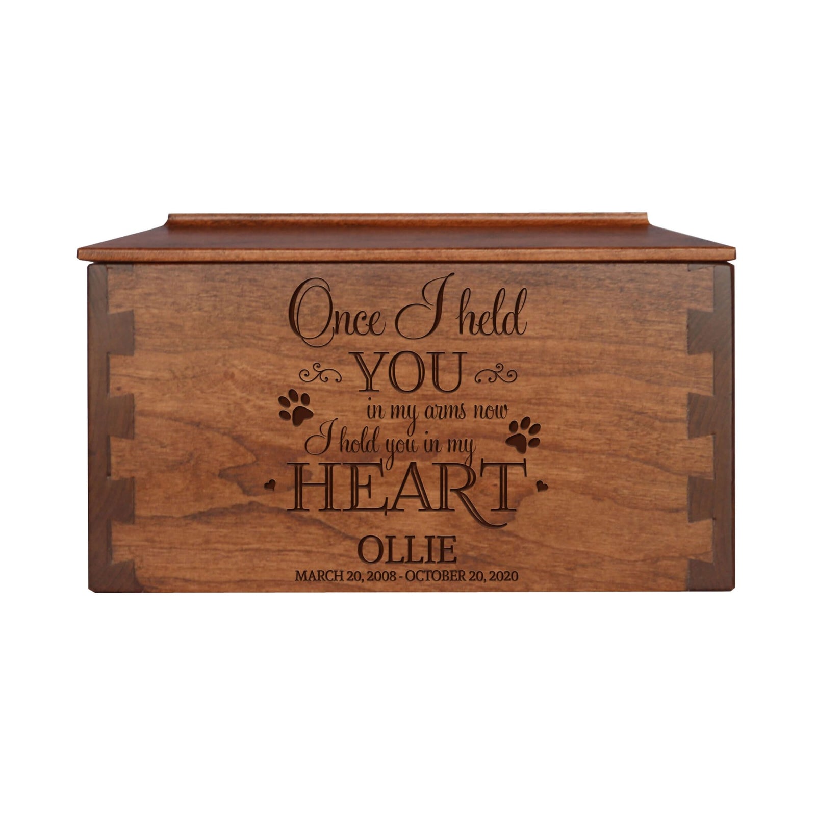 Pet Memorial Dovetail Cremation Urn Box for Dog or Cat - Once I Held You In My Arms - LifeSong Milestones