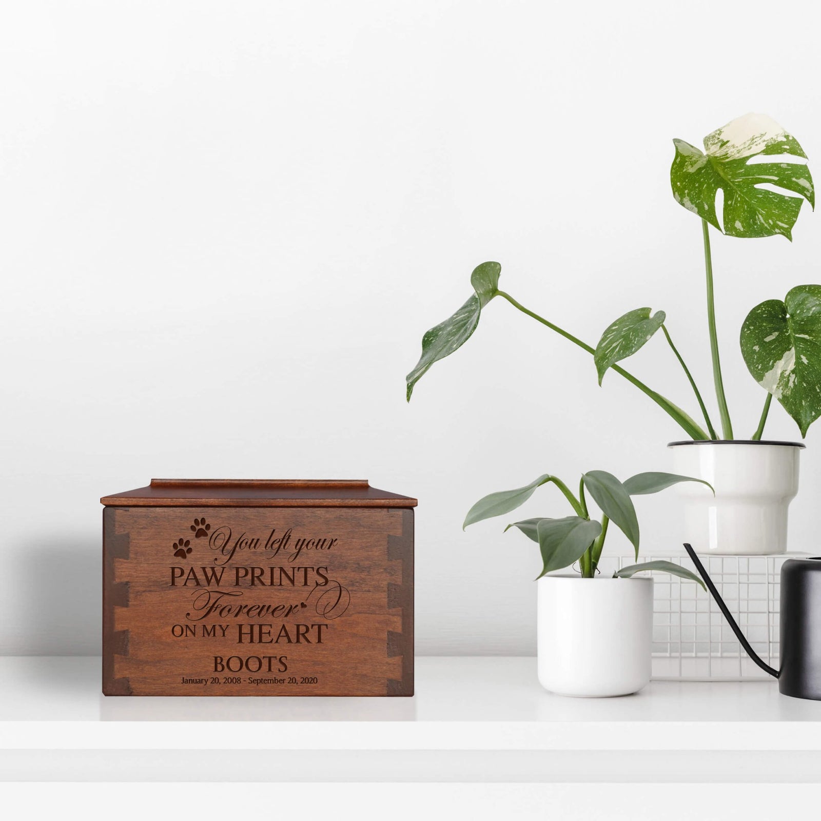 Pet Memorial Dovetail Cremation Urn Box for Dog or Cat - You Left Your Paw Prints - LifeSong Milestones