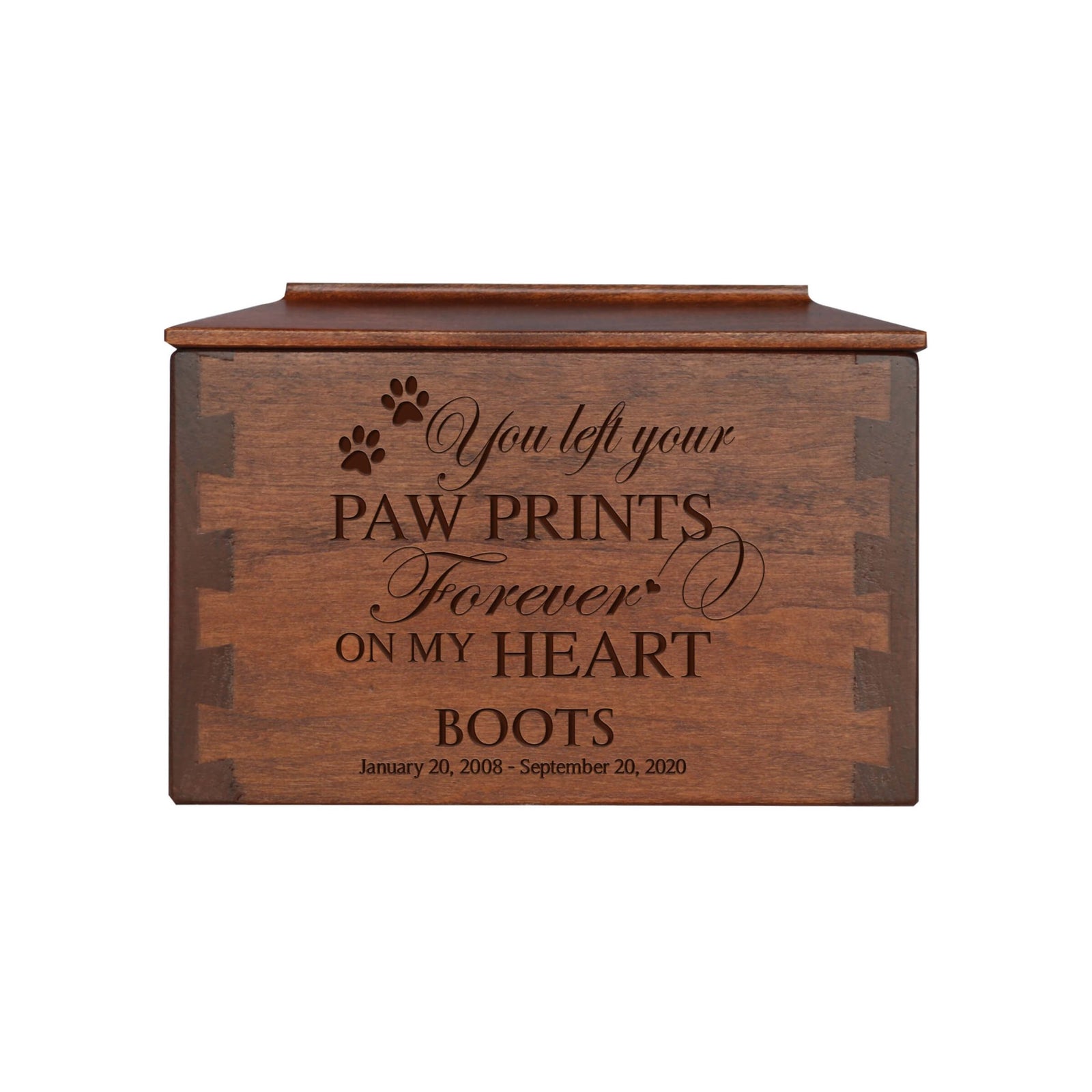Pet Memorial Dovetail Cremation Urn Box for Dog or Cat - You Left Your Paw Prints - LifeSong Milestones