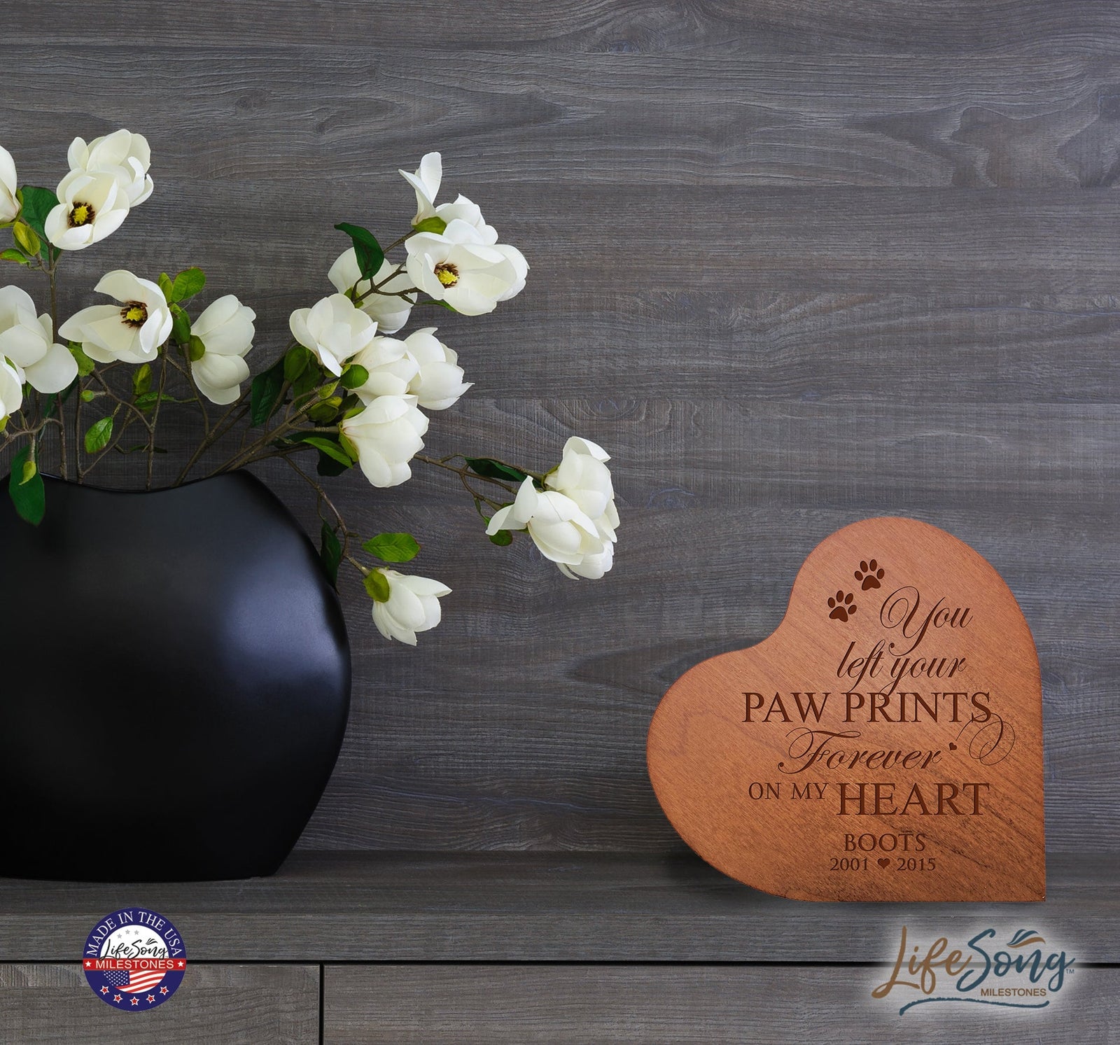 Pet Memorial Heart Block Décor - You Left Your Paw Prints - LifeSong Milestones