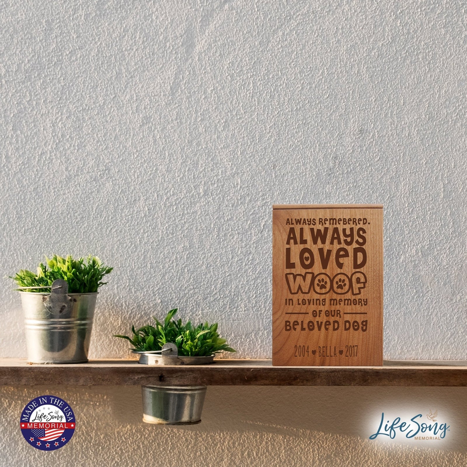 Pet Memorial Keepsake Cremation Urn Box For Dog - Always Remembered, Always Loved - LifeSong Milestones