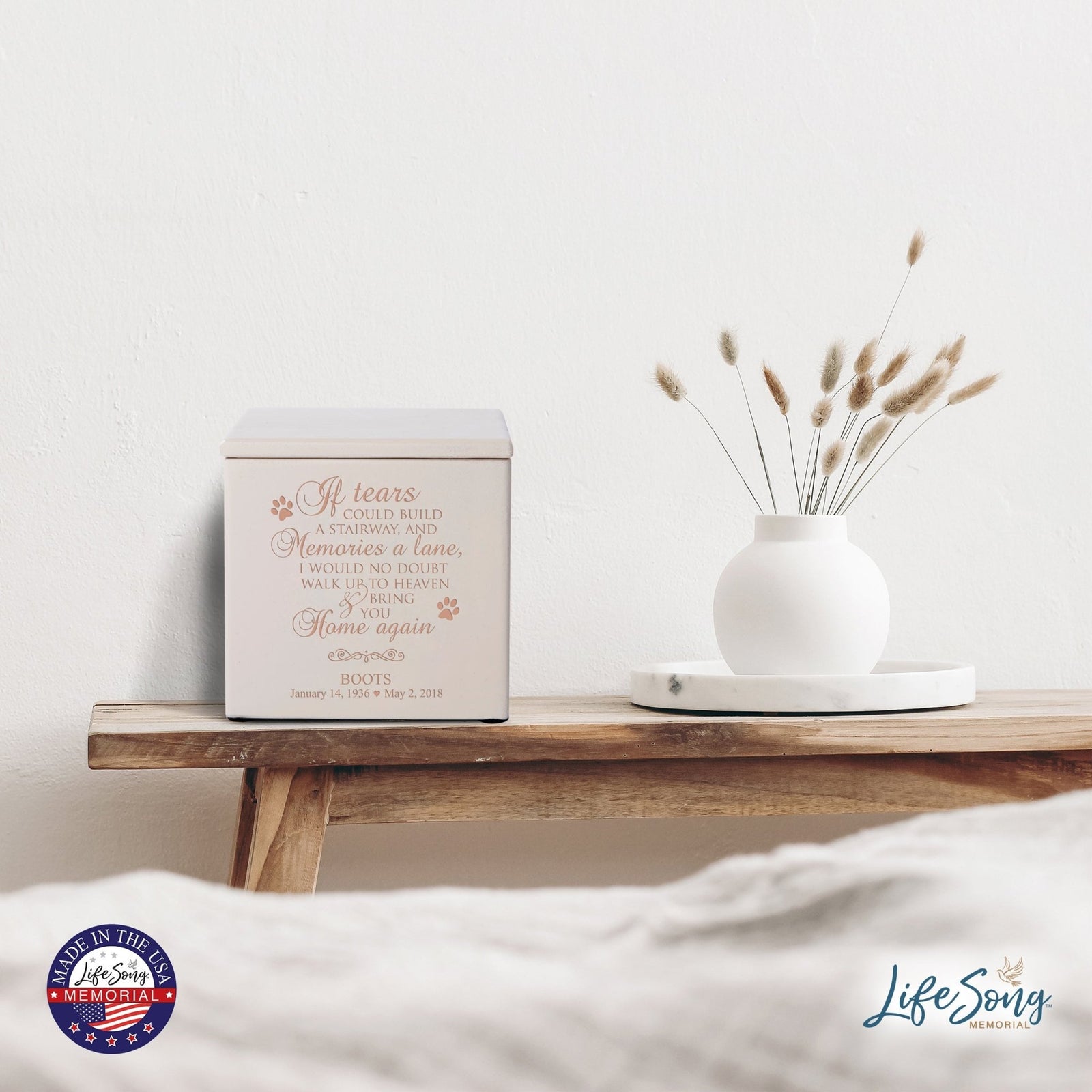 Custom Engraved Wooden Keepsake Urn Box for Pet Ashes