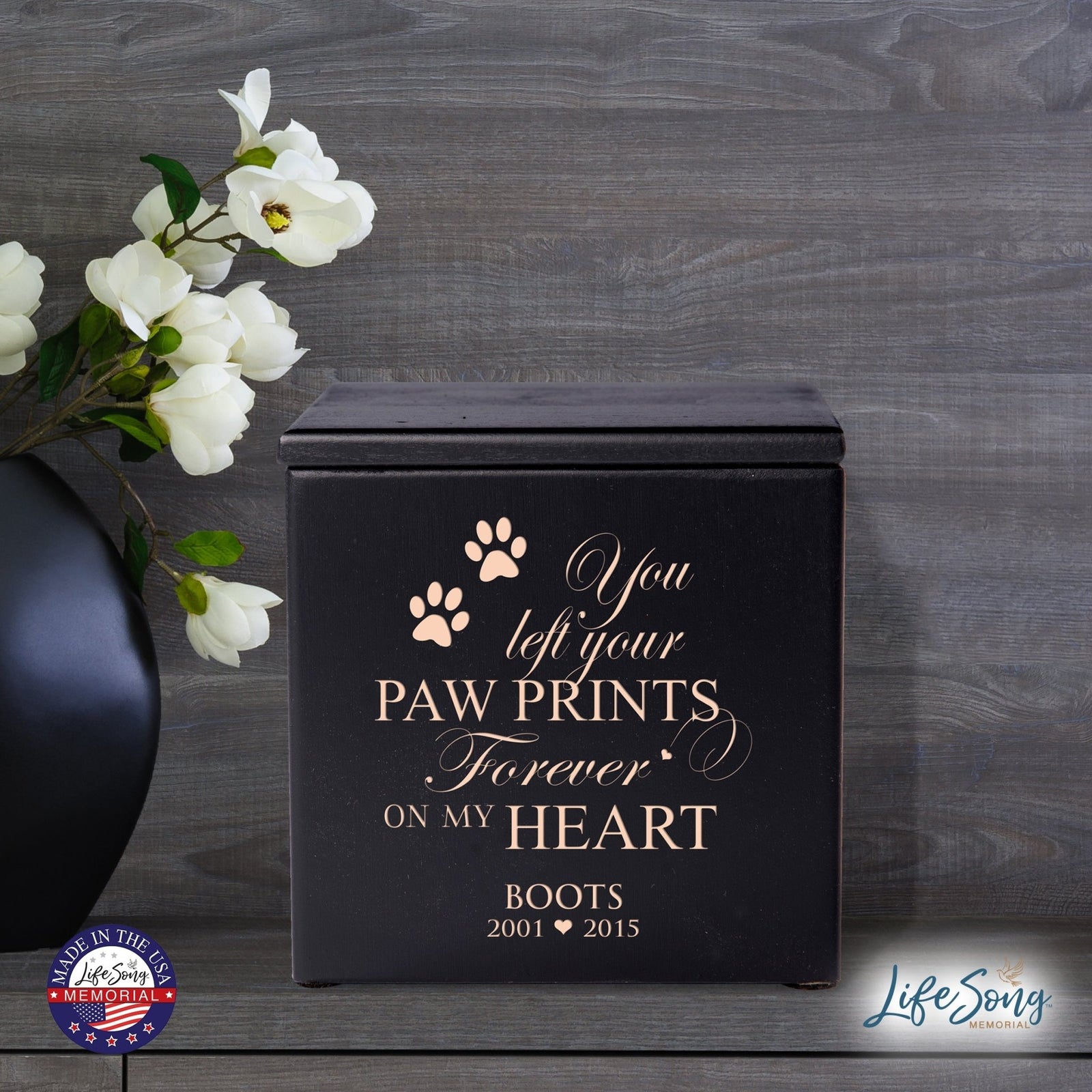 Personalized Pet Memorial Wooden Keepsake Cremation Urn Box for Dog or Cat