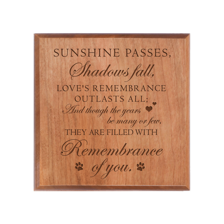 Pet Memorial Keepsake Urn Box for Dog or Cat - Sunshine Passes, Shadows Fall - LifeSong Milestones