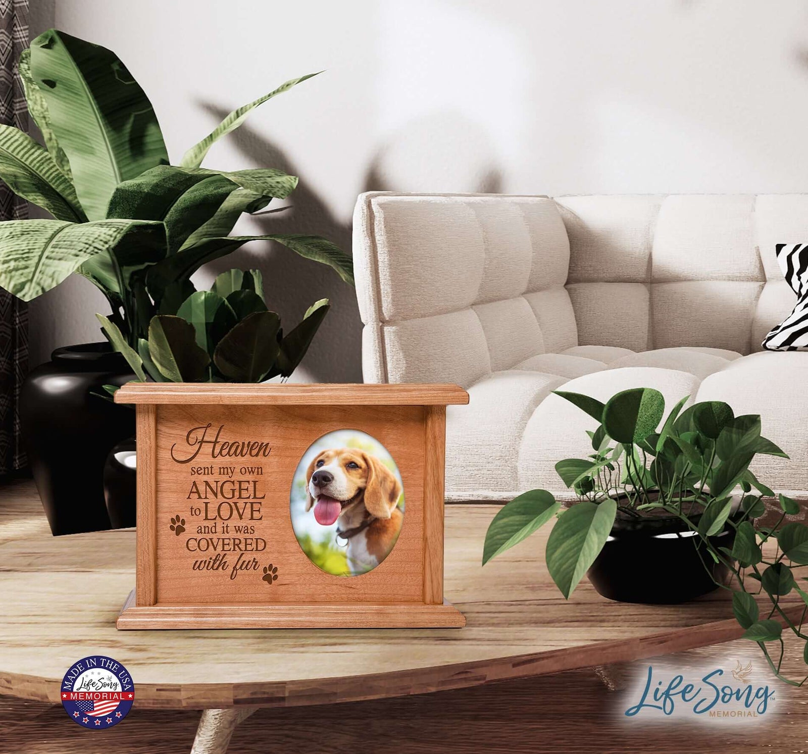Pet Memorial Picture Cremation Urn Box for Dog or Cat - Heaven Sent My Own Angel - LifeSong Milestones