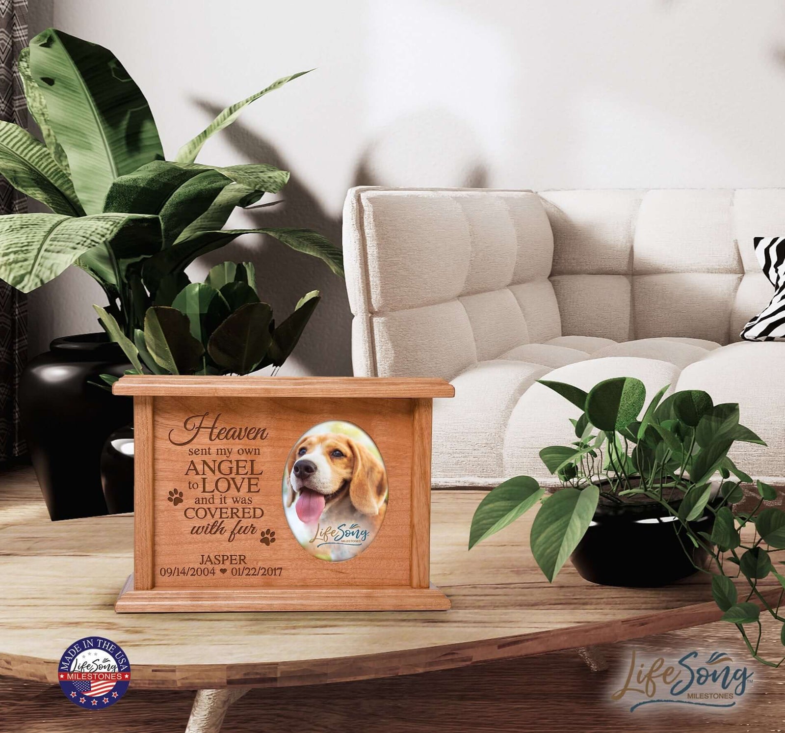 Pet Memorial Picture Cremation Urn Box for Dog or Cat - Heaven Sent My Own Angel - LifeSong Milestones