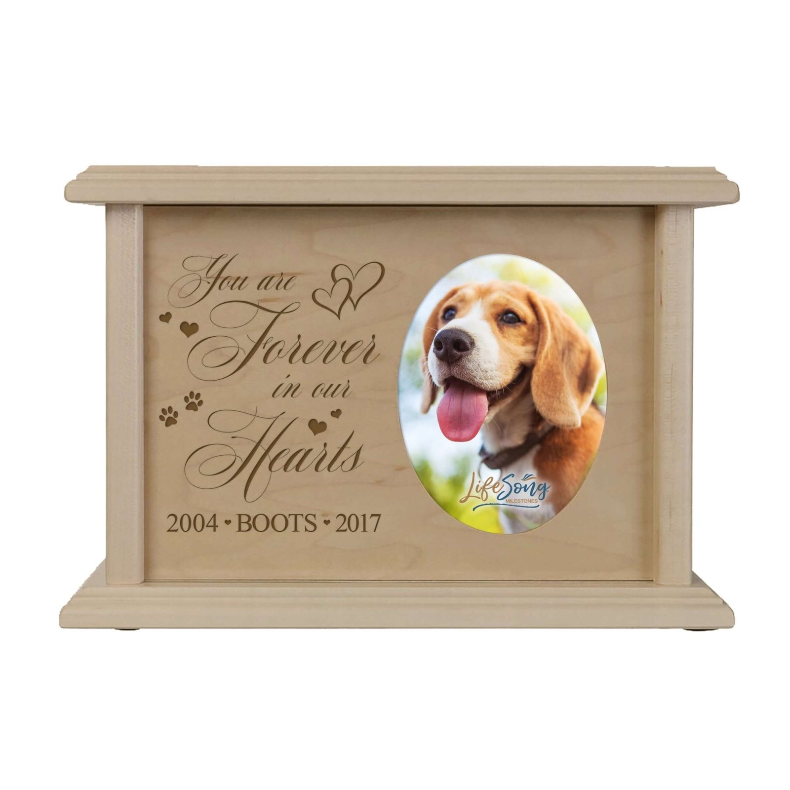 Pet Memorial Picture Cremation Urn Box for Dog or Cat - You Are Forever In Our Hearts - LifeSong Milestones