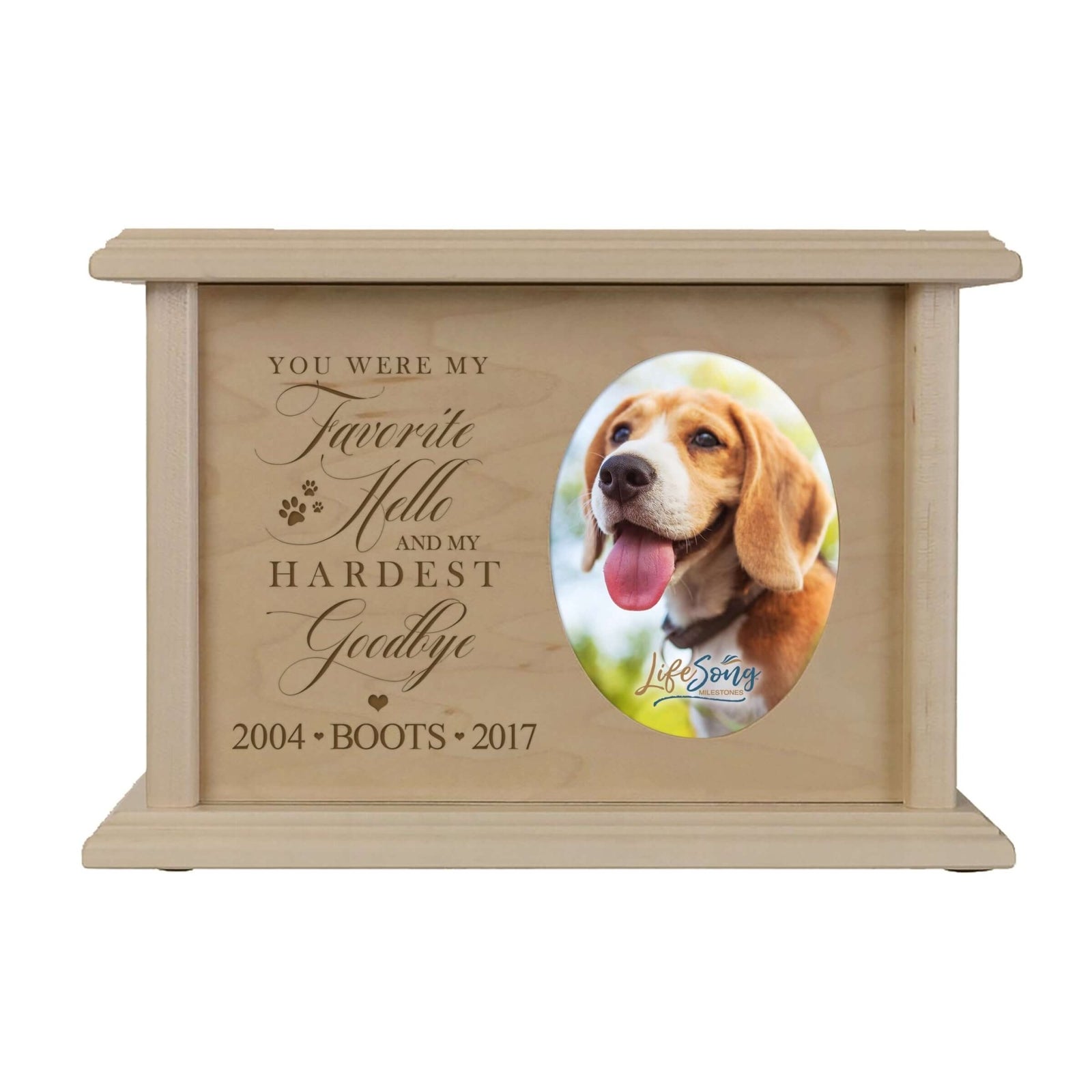 Pet Memorial Picture Cremation Urn Box for Dog or Cat - You Were My Favorite Hello - LifeSong Milestones