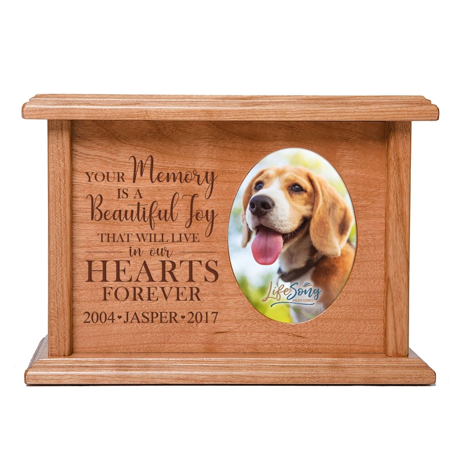 Pet Memorial Picture Cremation Urn Box for Dog or Cat - Your Memory Is A Beautiful Joy - LifeSong Milestones