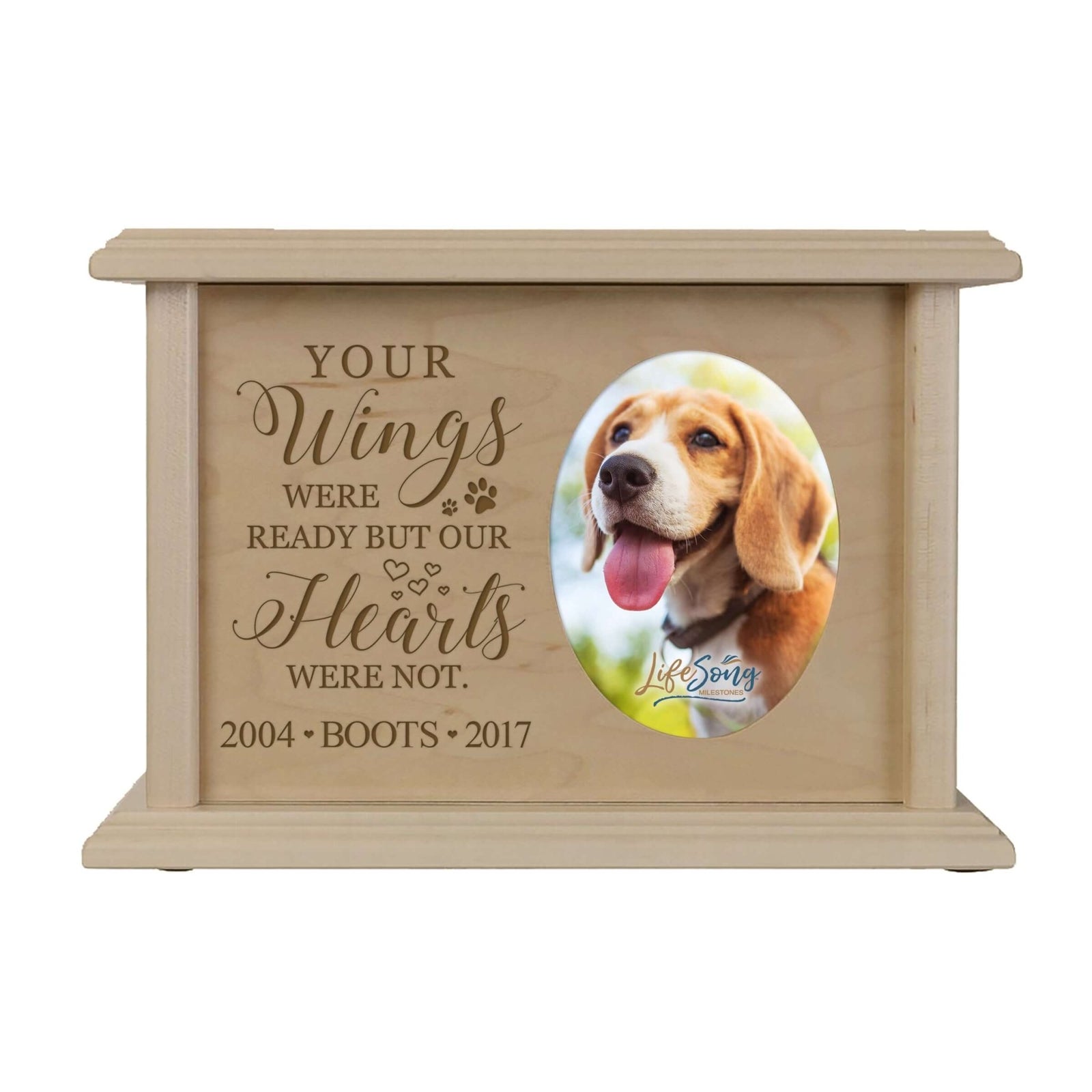Pet Memorial Picture Cremation Urn Box for Dog or Cat - Your Wings Were Ready - LifeSong Milestones