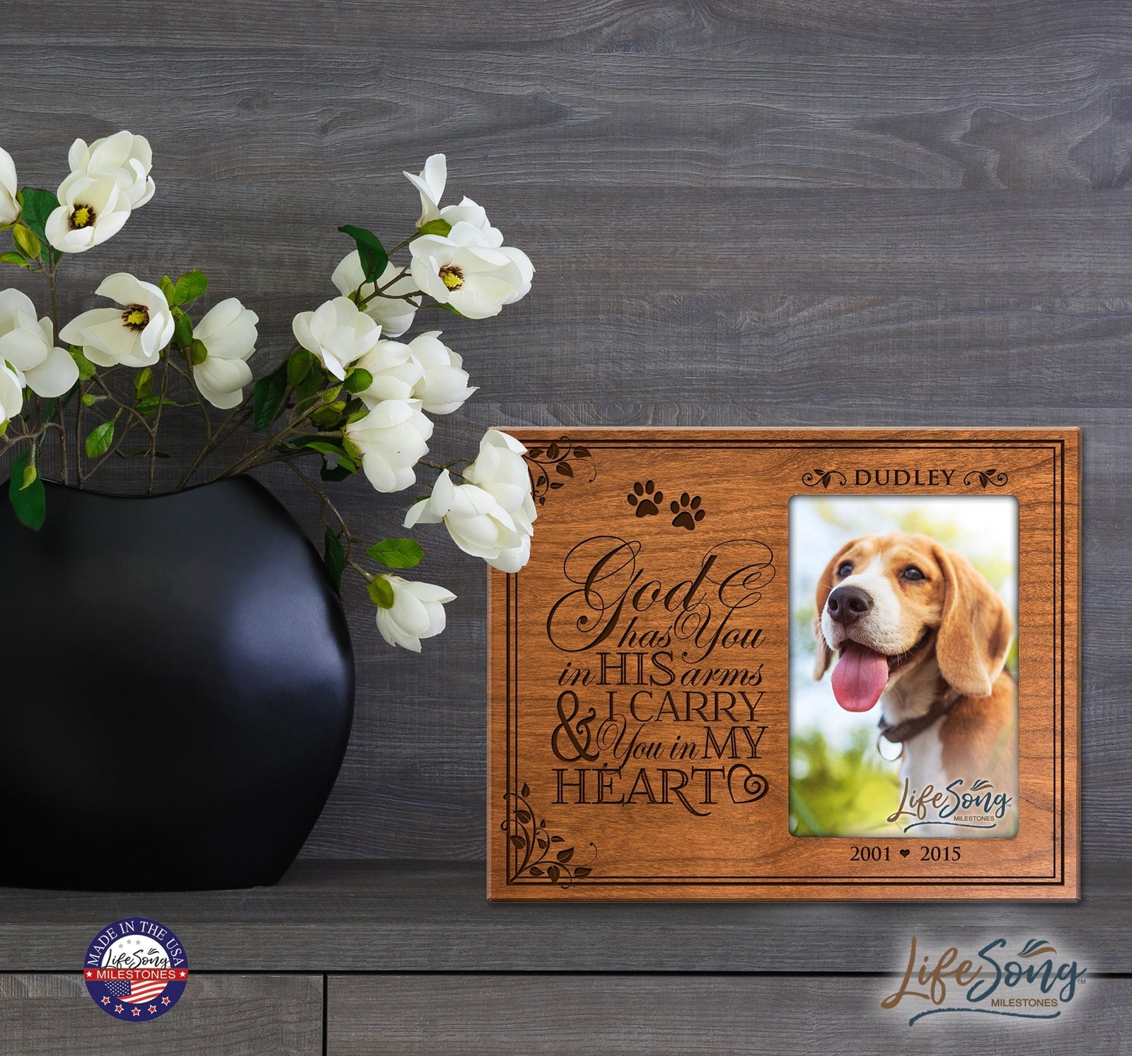 Pet Memorial Picture Frame - God Has You In His Arms - LifeSong Milestones