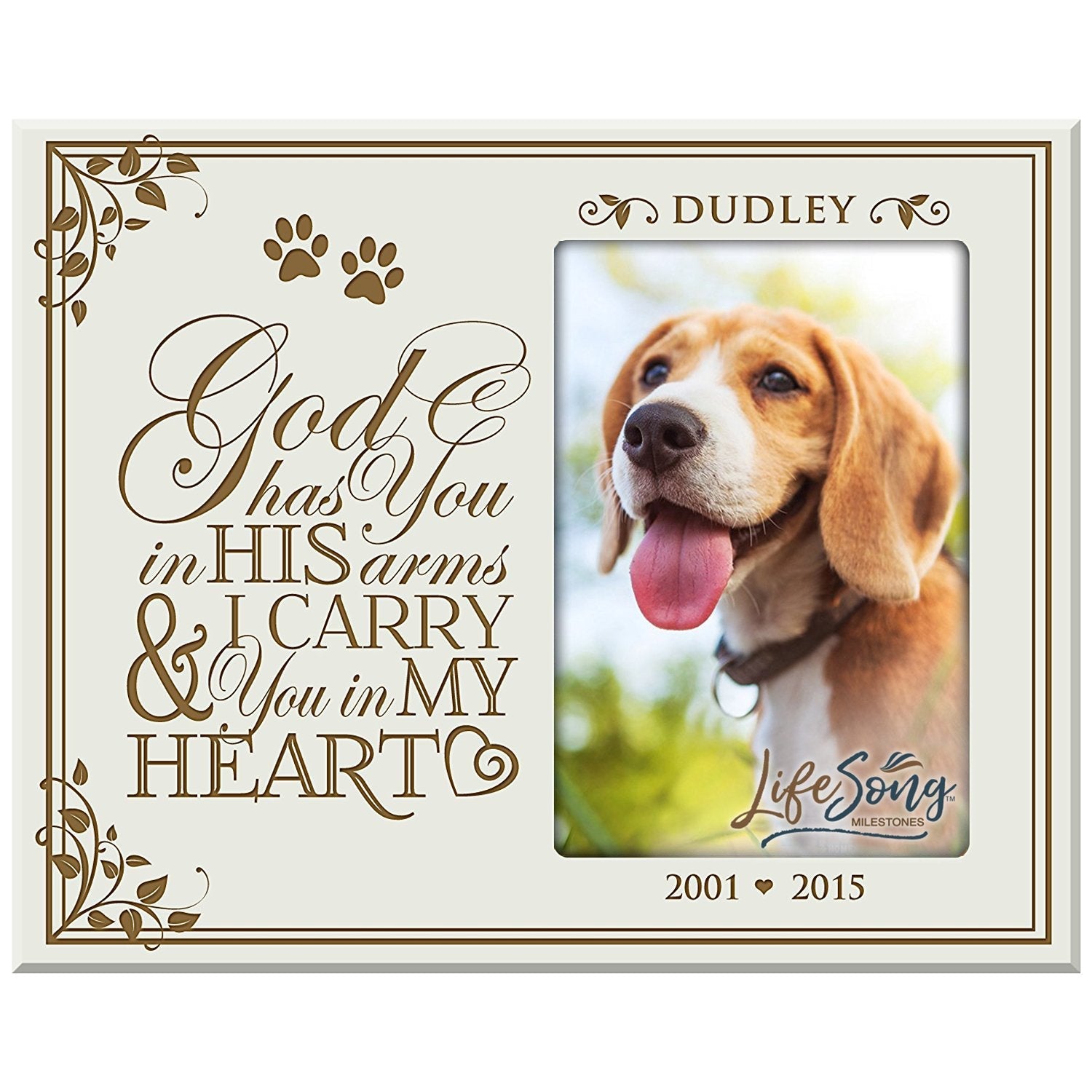 Pet Memorial Picture Frame - God Has You In His Arms - LifeSong Milestones