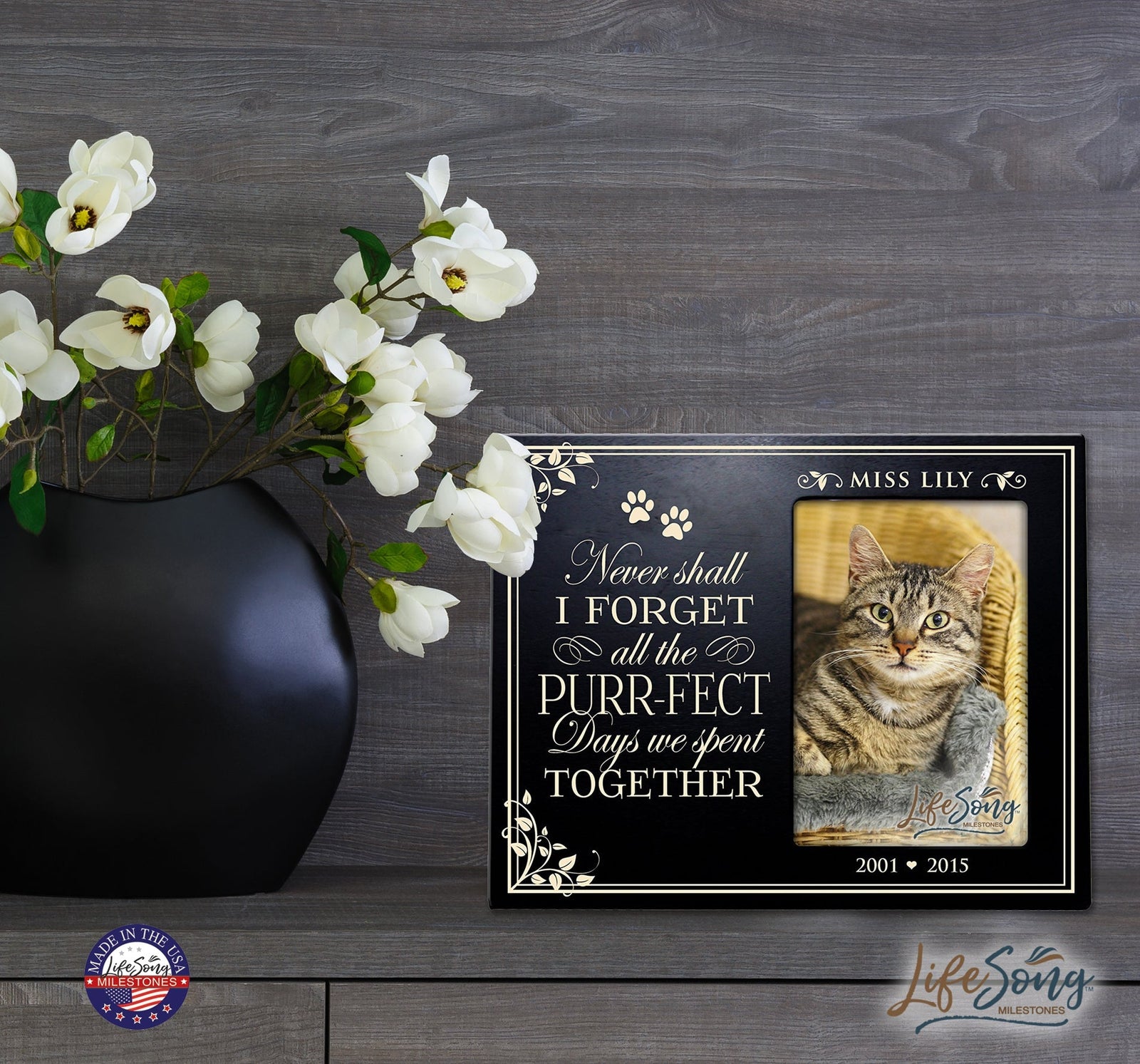 Pet Memorial Picture Frame - Never Shall I Forget (Cat) - LifeSong Milestones