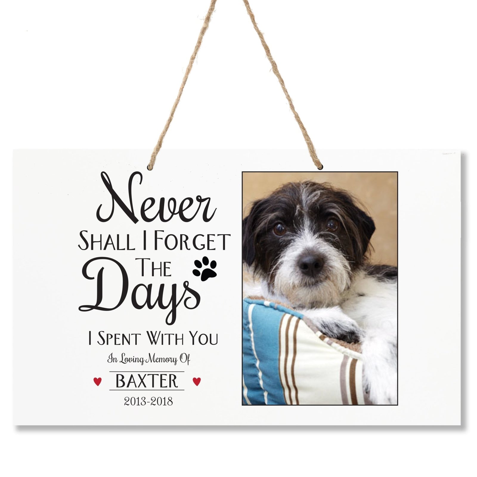 Pet Memorial Rope Sign Décor - Never Shall I Forget - LifeSong Milestones