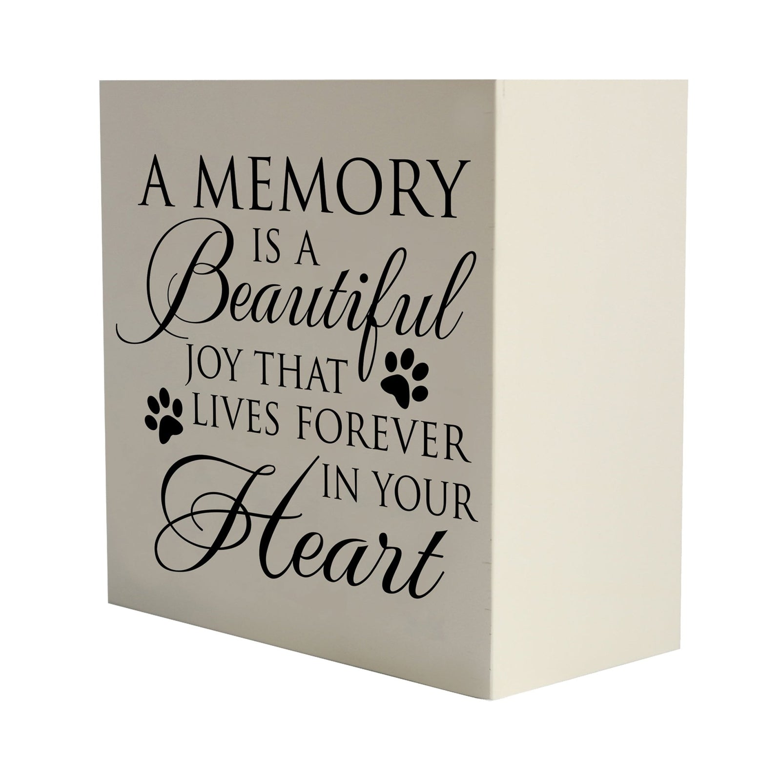 Lifesong Milestones Memorial Shadow Box Urn For Pet Ashes in white, featuring an elegant script with a heartfelt message. A touching tribute to a beloved pet's memory.