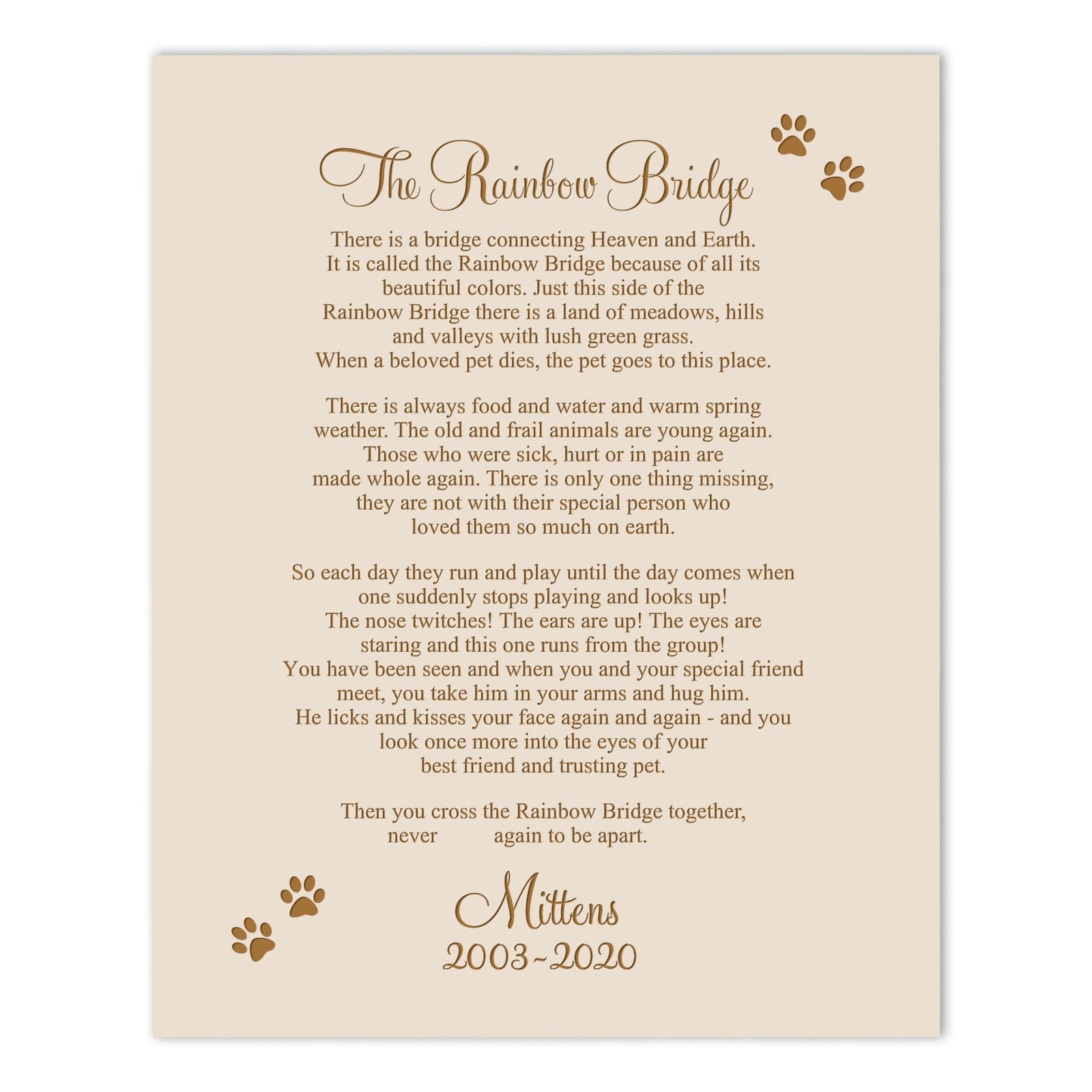 Pet Memorial Wall Plaque Décor - The Rainbow Bridge - LifeSong Milestones
