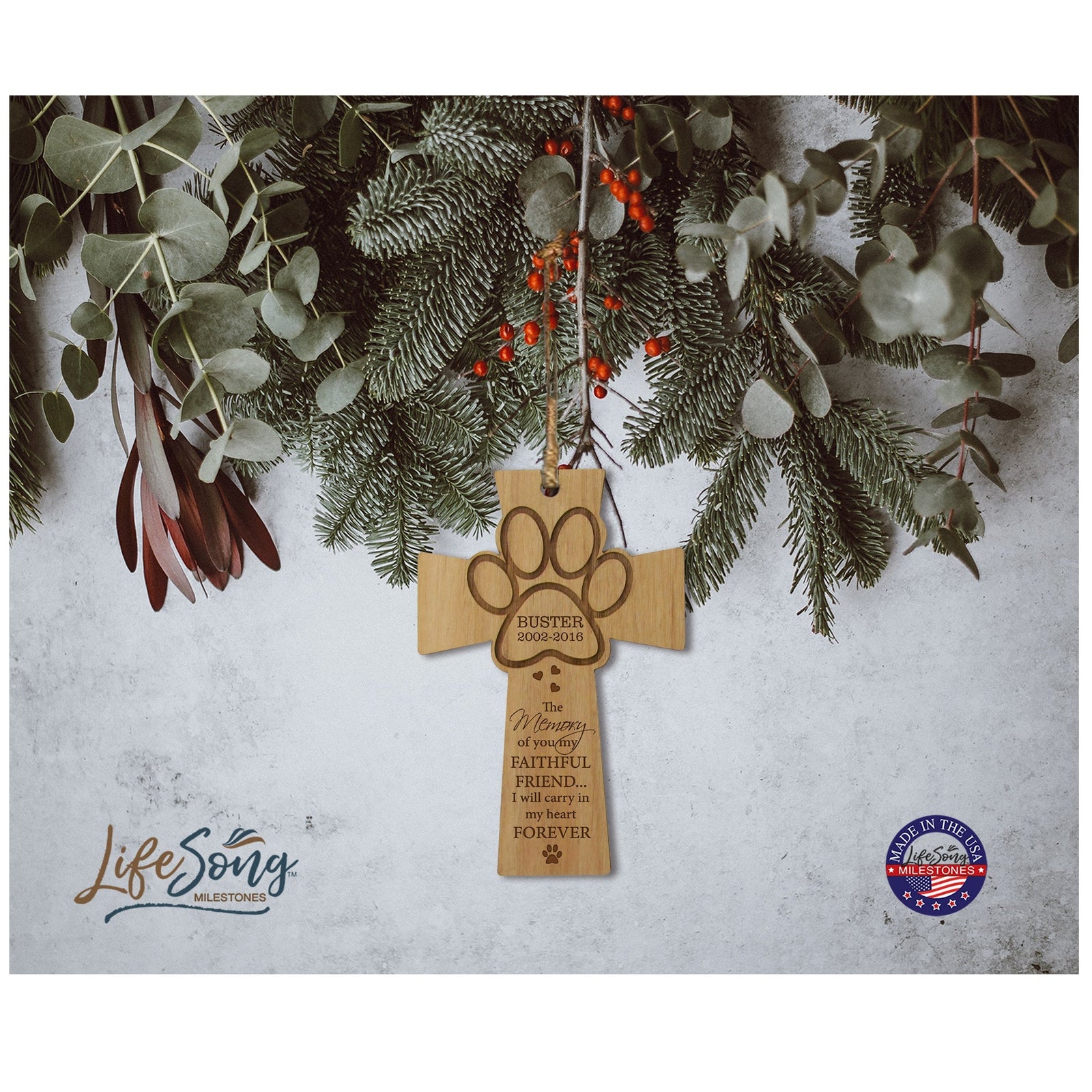 Pet Memorial Wooden Cross Ornament - The Memory of You - LifeSong Milestones
