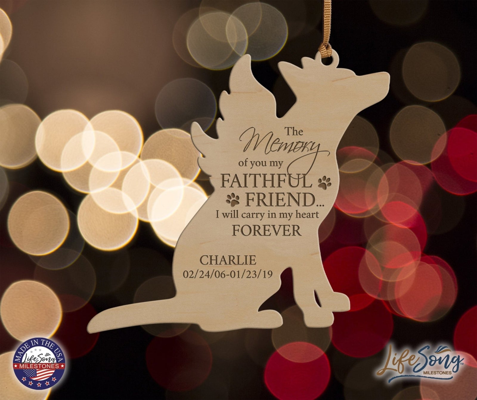 Pet Memorial Wooden Dog or Cat Ornament - The Memory Of You - LifeSong Milestones