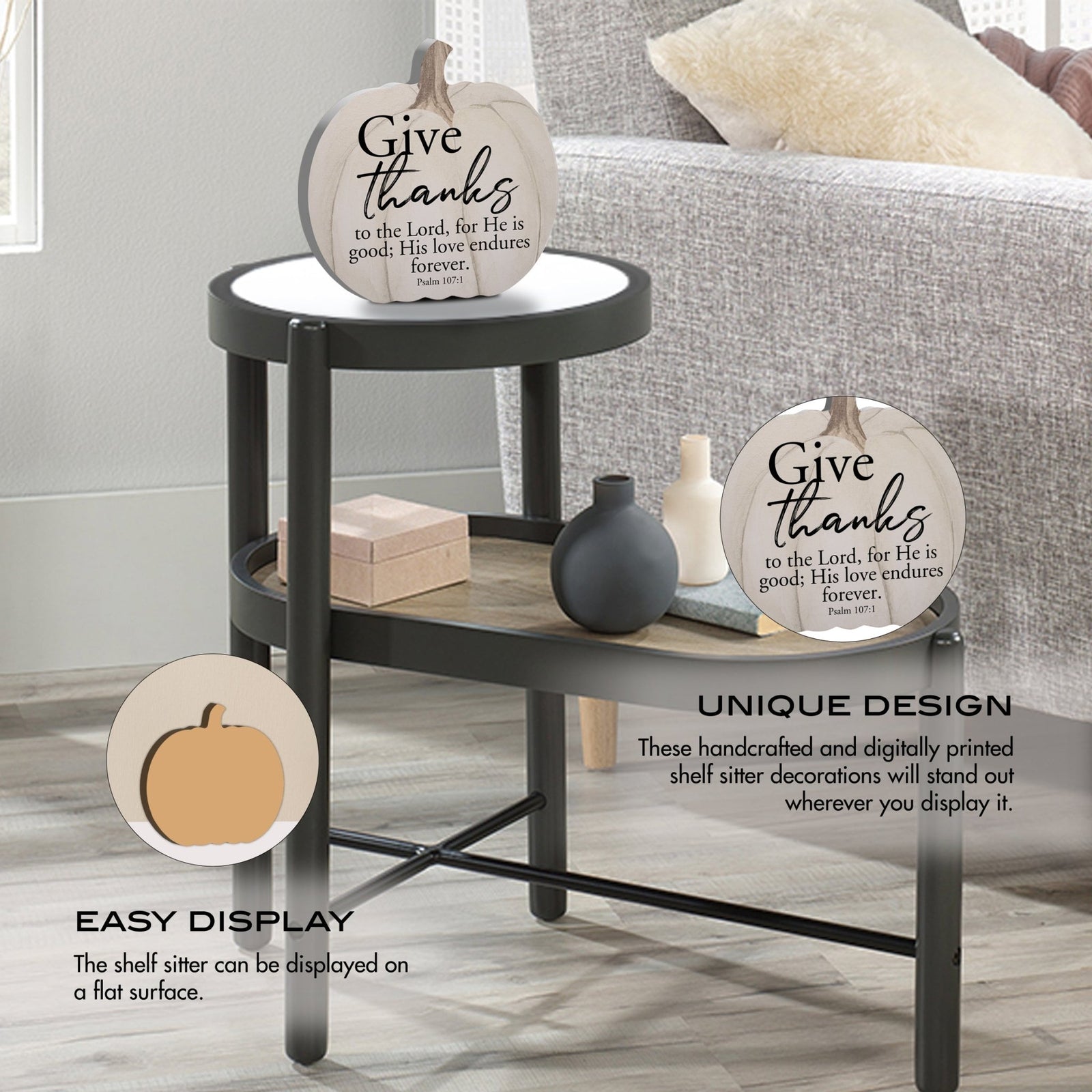 Pumpkin shelf decor Decorative Home Décor - Give Thanks To The Lord - LifeSong Milestones