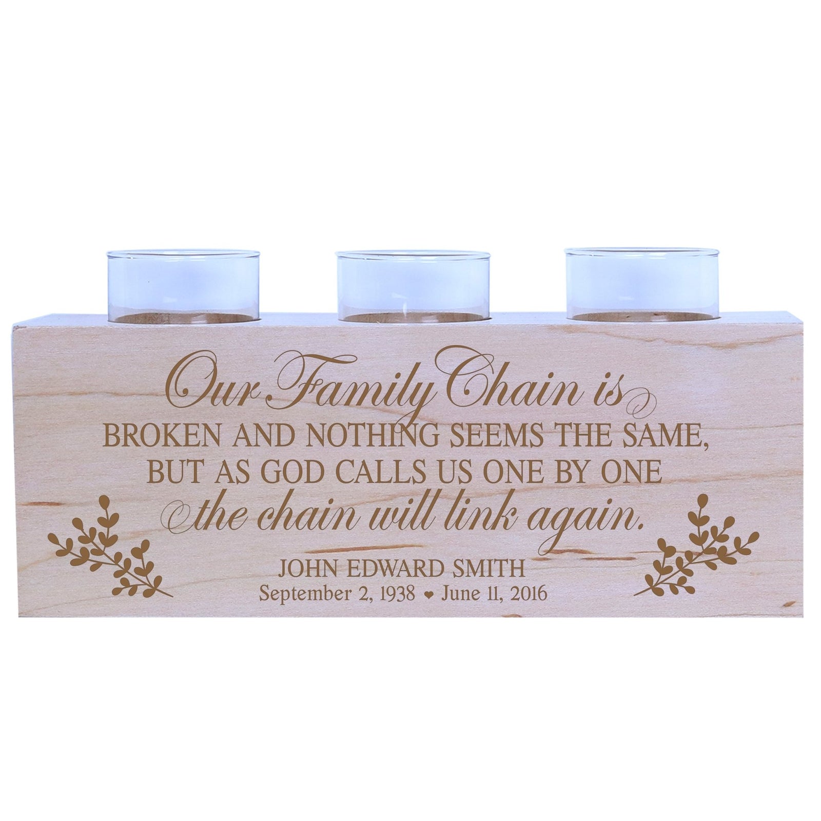 Personalized Memorial 3 Candle Holder - Our Family Chain - LifeSong Milestones