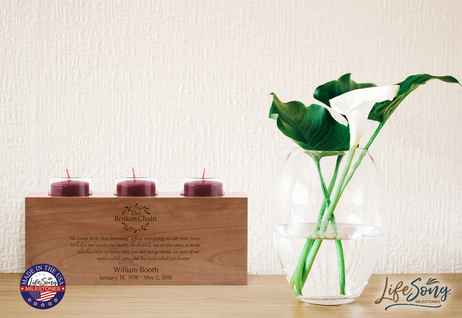 Remembrance Memorial 3 Candle Holder - The Broken Chain - LifeSong Milestones