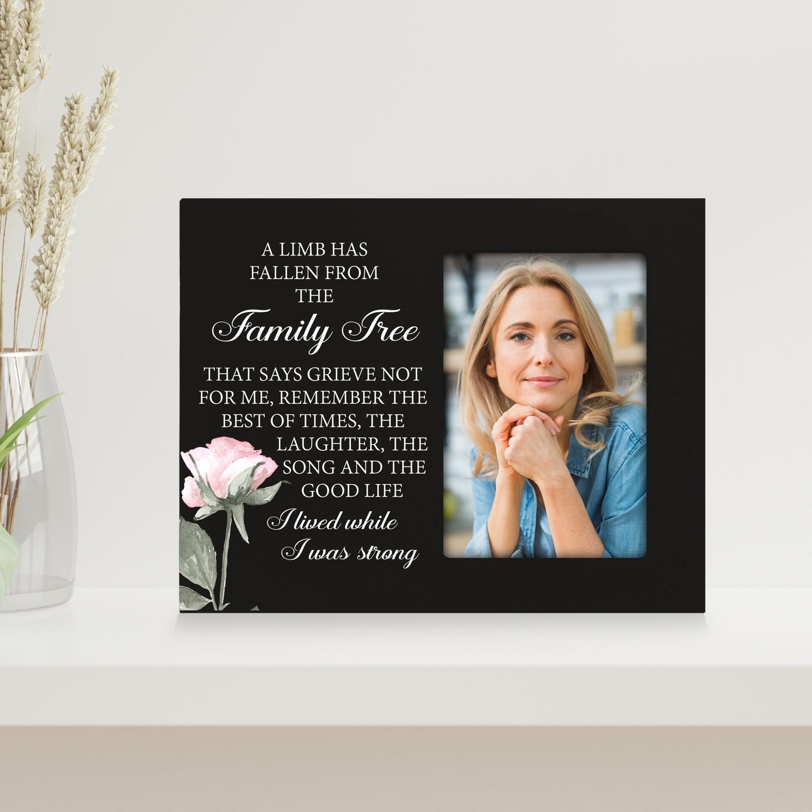 Rustic-Inspired Wooden Human Memorial Frames That Holds A 4x6in Photo - A Limb Has Fallen (Flower) - LifeSong Milestones