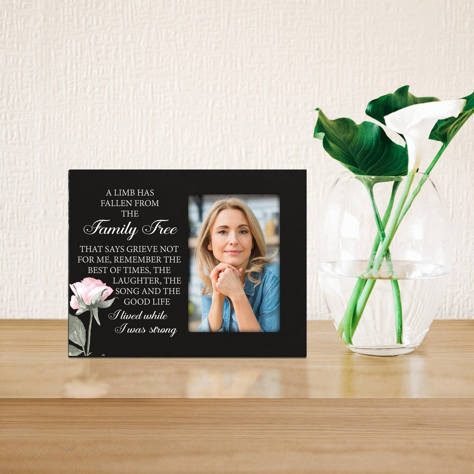Rustic-Inspired Wooden Human Memorial Frames That Holds A 4x6in Photo - A Limb Has Fallen (Flower) - LifeSong Milestones