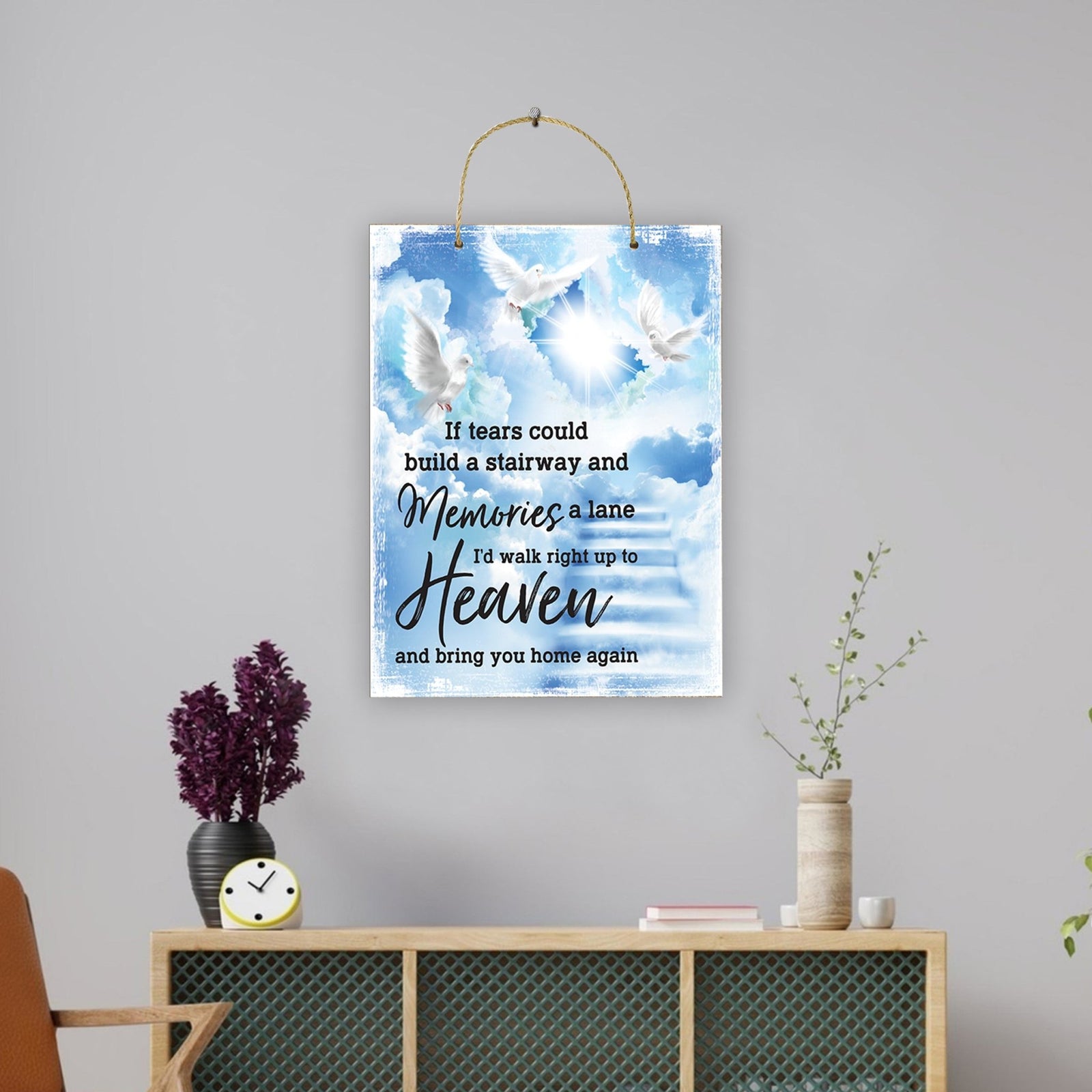Rustic Memorial Wall Hanging Rope Sign for Home and Living Room Décor & Gift Ideas - Stairway to Heaven - LifeSong Milestones