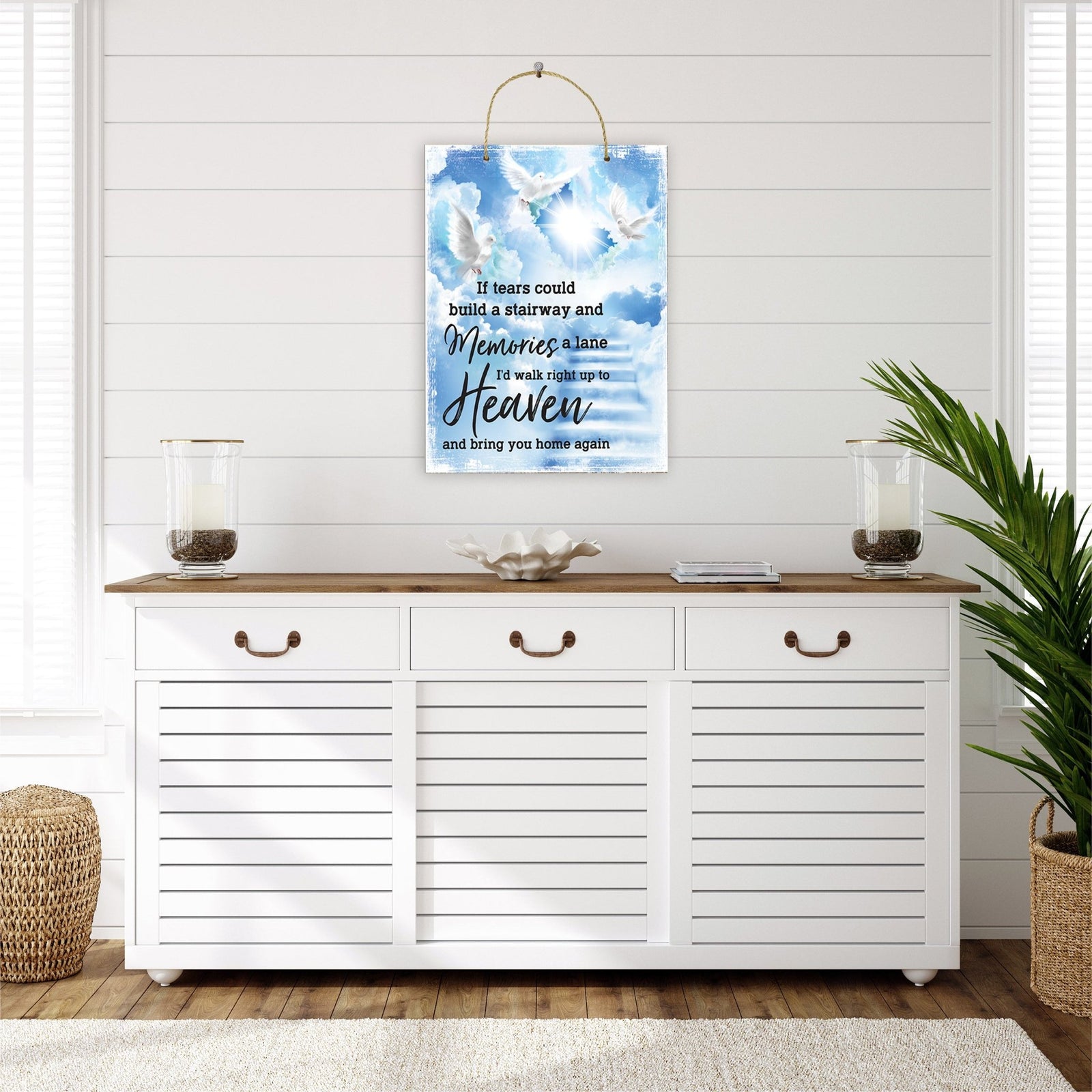 Rustic Memorial Wall Hanging Rope Sign for Home and Living Room Décor & Gift Ideas - Stairway to Heaven - LifeSong Milestones