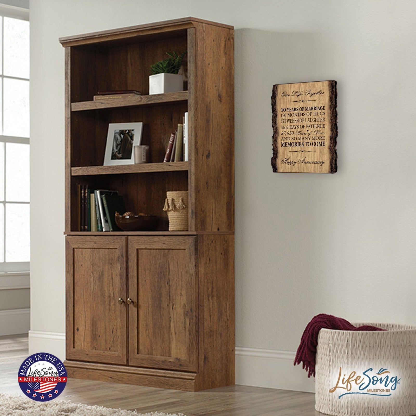 Rustic Wedding Anniversary 9x12 Barky Wall Plaque Gift For Parents, Grandparents New Couple - 10 Years Of Marriage - LifeSong Milestones