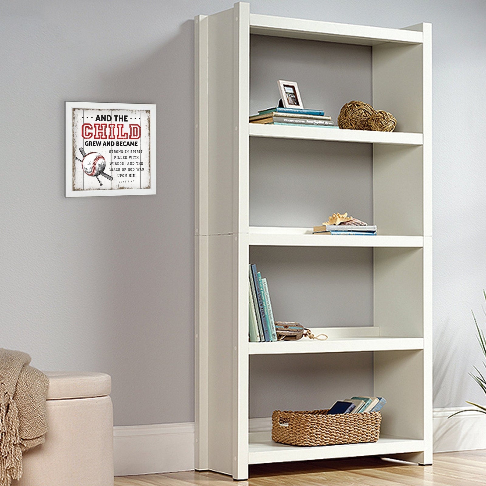 Rustic Wooden Baseball Framed Shadow Box Shelf Décor With Inspiring Bible Verses - And The Child - LifeSong Milestones