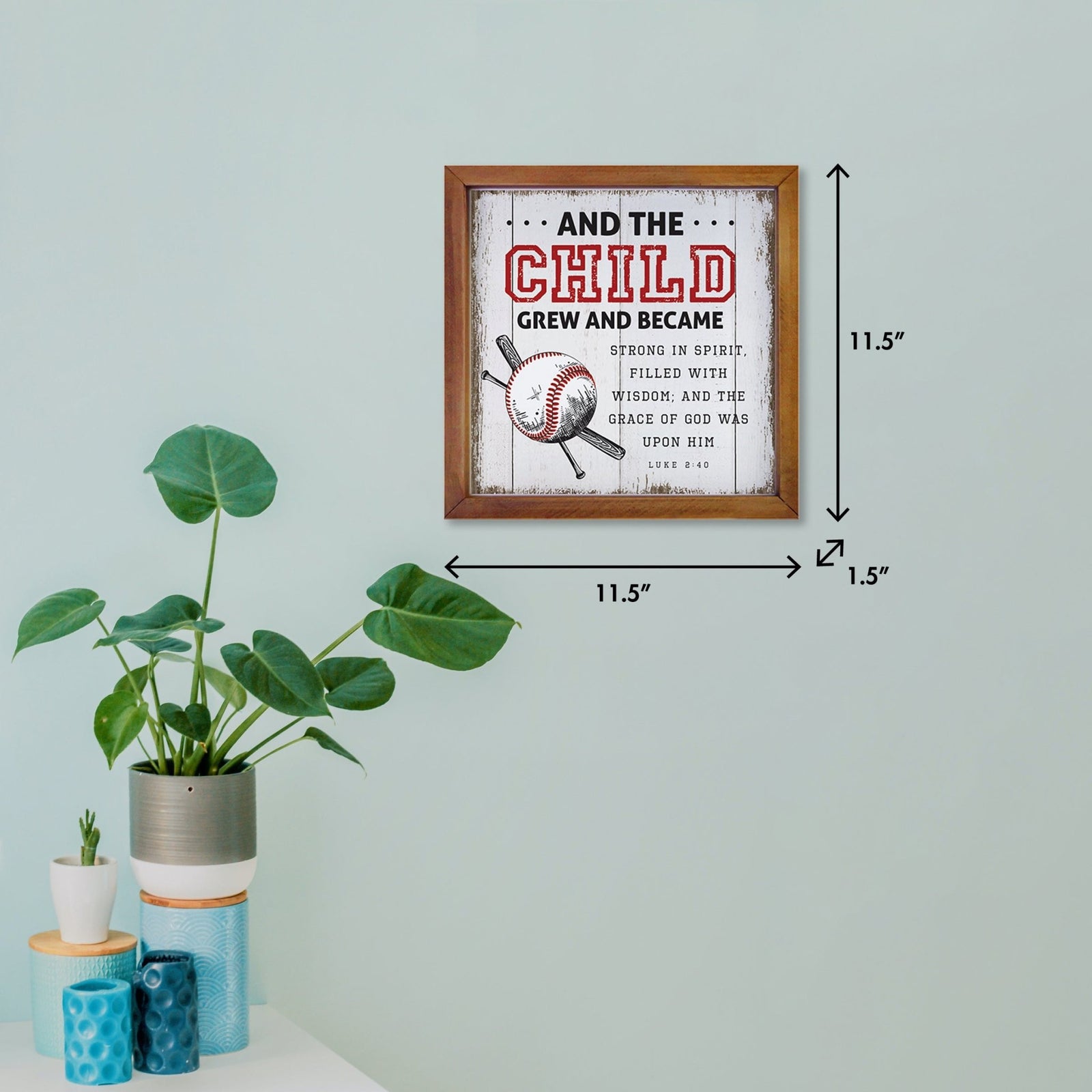 Rustic Wooden Baseball Framed Shadow Box Shelf Décor With Inspiring Bible Verses - And The Child - LifeSong Milestones