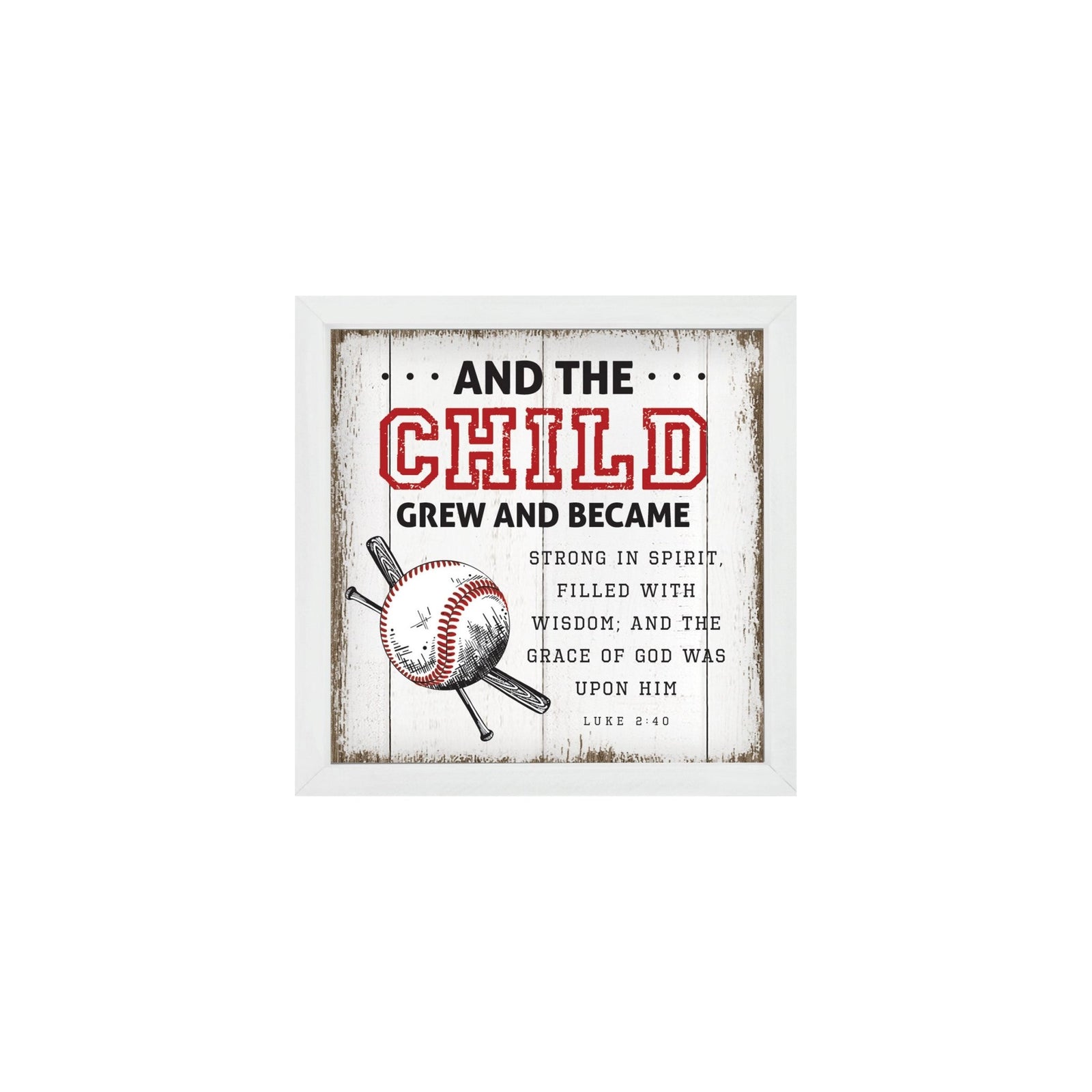 Rustic Wooden Baseball Framed Shadow Box Shelf Décor With Inspiring Bible Verses - And The Child - LifeSong Milestones
