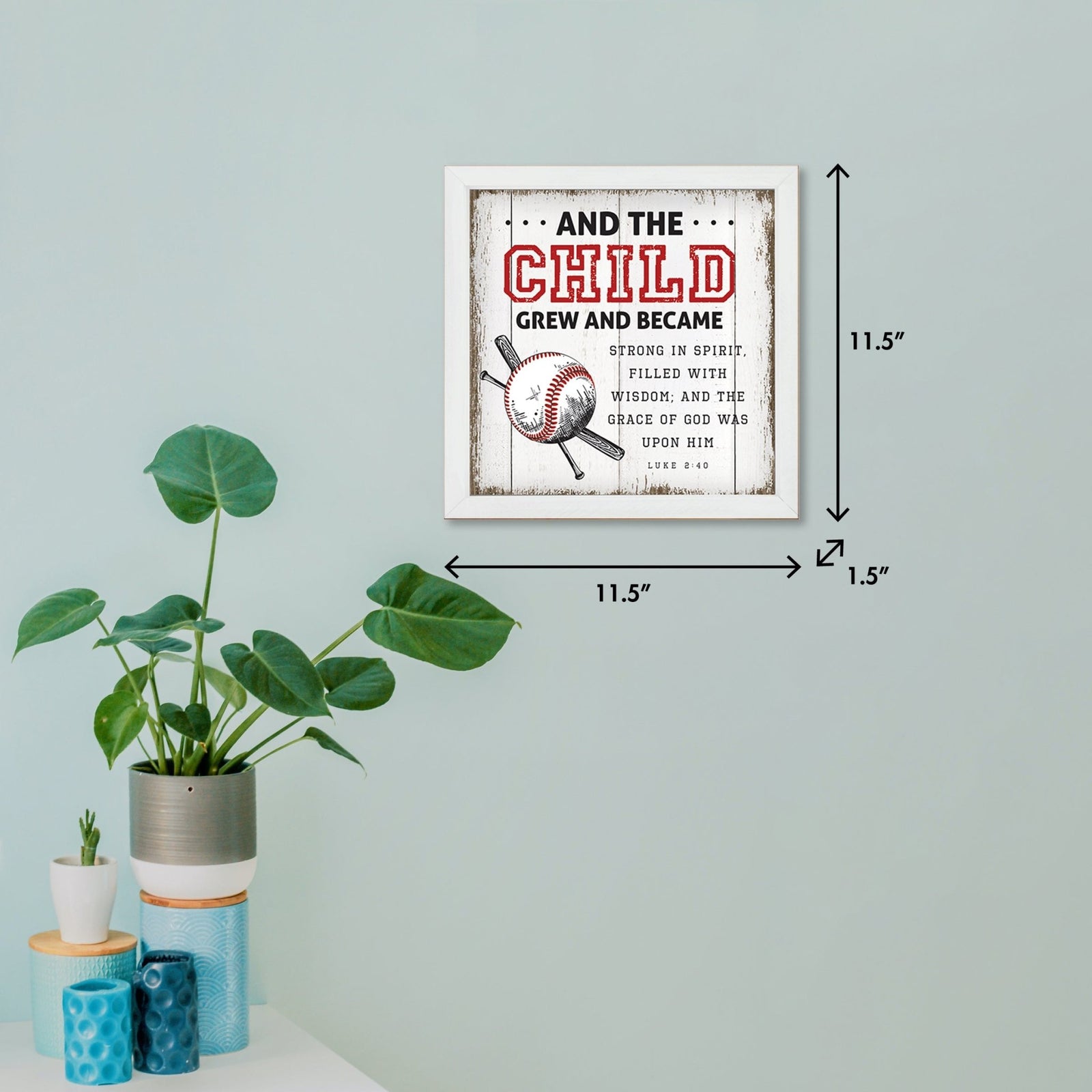 Rustic Wooden Baseball Framed Shadow Box Shelf Décor With Inspiring Bible Verses - And The Child - LifeSong Milestones