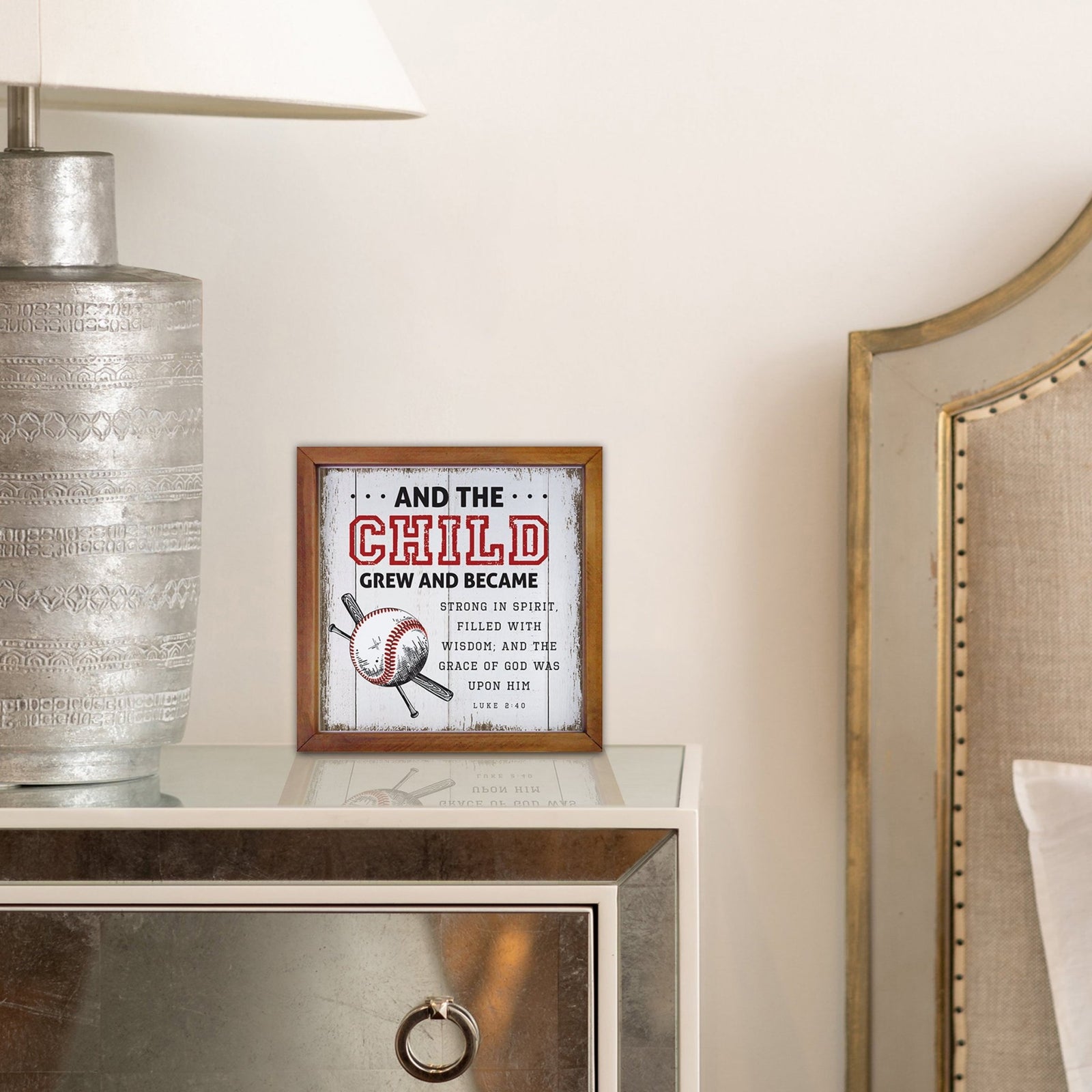 Rustic Wooden Baseball Framed Shadow Box Shelf Décor With Inspiring Bible Verses - And The Child - LifeSong Milestones