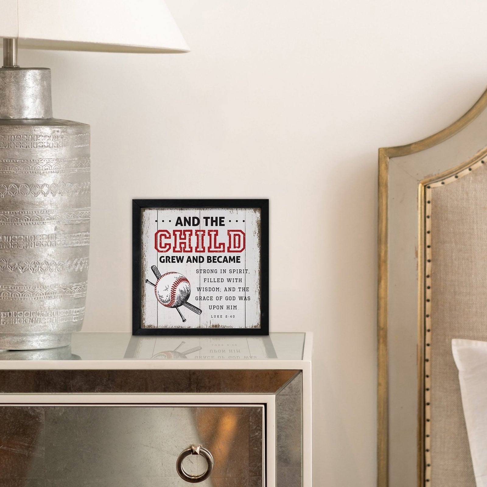 Rustic Wooden Baseball Framed Shadow Box Shelf Décor With Inspiring Bible Verses - And The Child - LifeSong Milestones