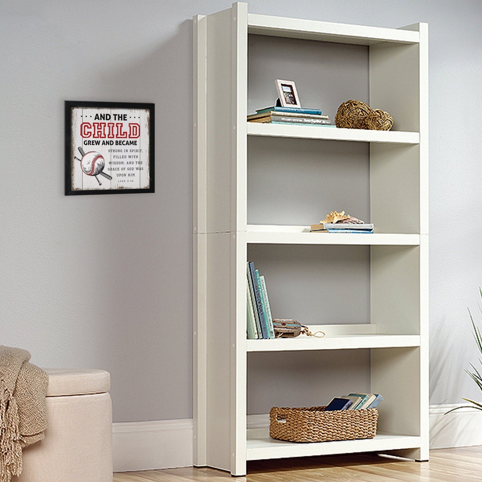 Rustic Wooden Baseball Framed Shadow Box Shelf Décor With Inspiring Bible Verses - And The Child - LifeSong Milestones