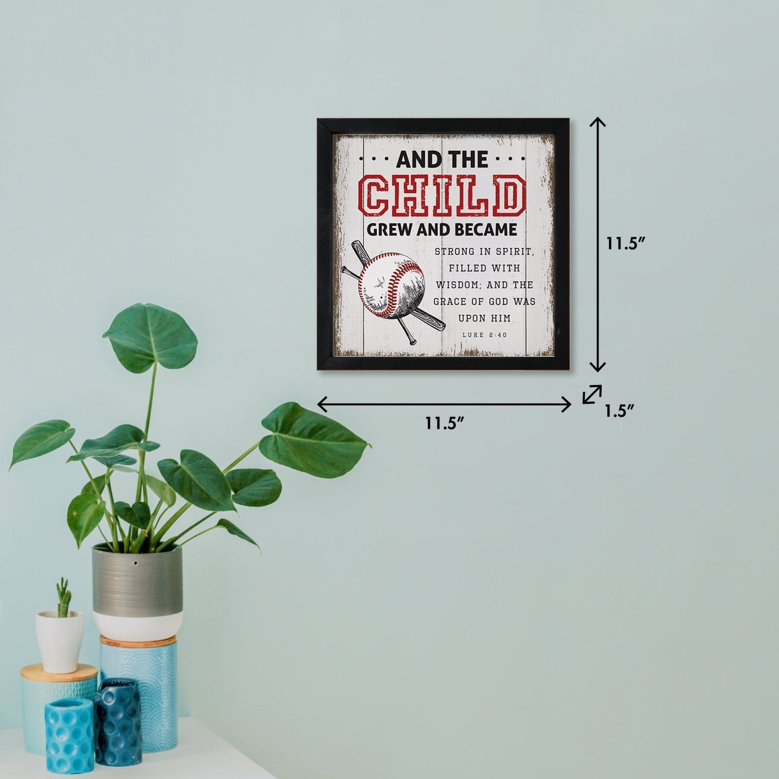 Rustic Wooden Baseball Framed Shadow Box Shelf Décor With Inspiring Bible Verses - And The Child - LifeSong Milestones