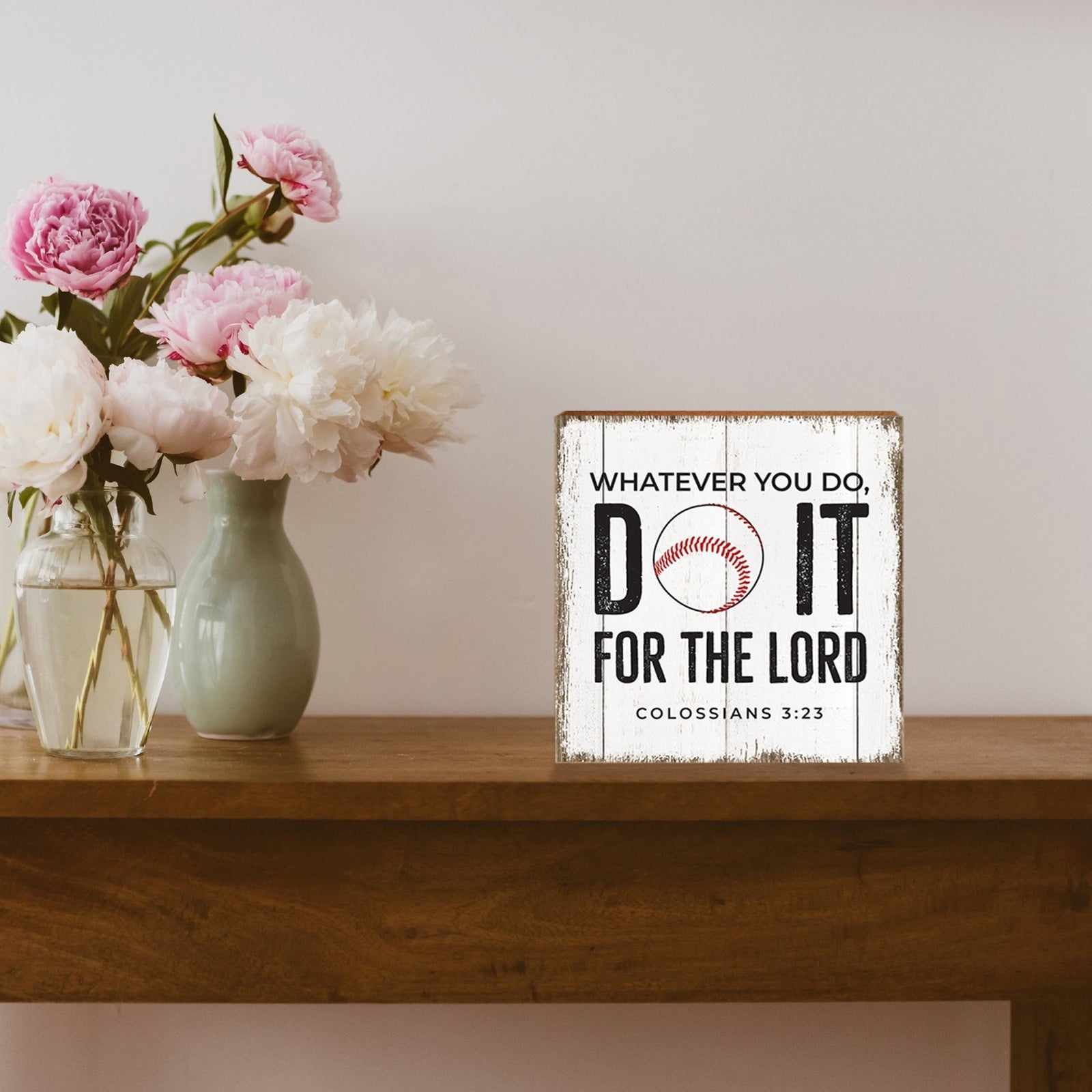 Rustic Wooden Baseball Shadow Box Shelf Décor With Inspiring Bible Verses - Do It - LifeSong Milestones
