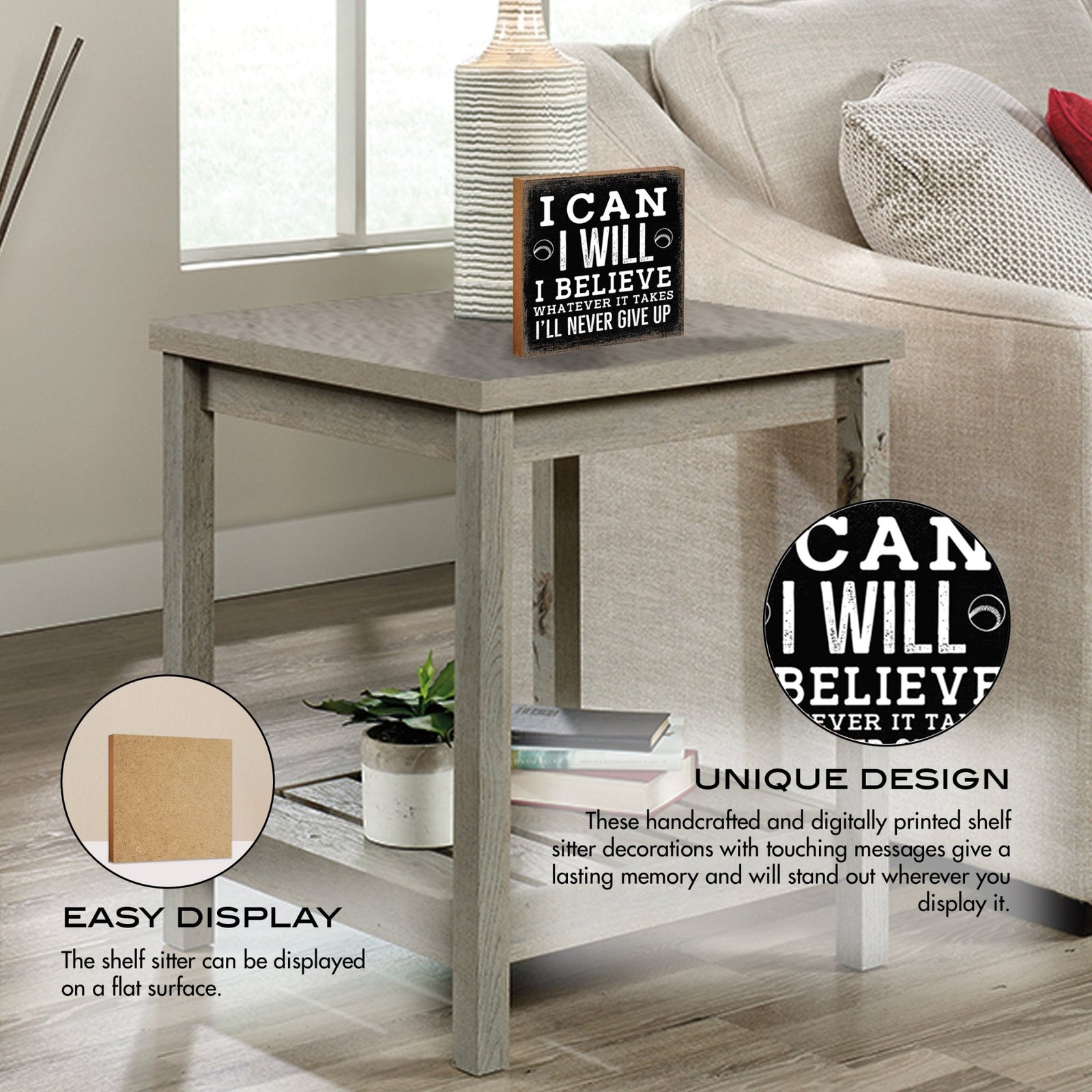Rustic Wooden Baseball Shadow Box Shelf Décor With Inspiring Bible Verses - I Can - LifeSong Milestones