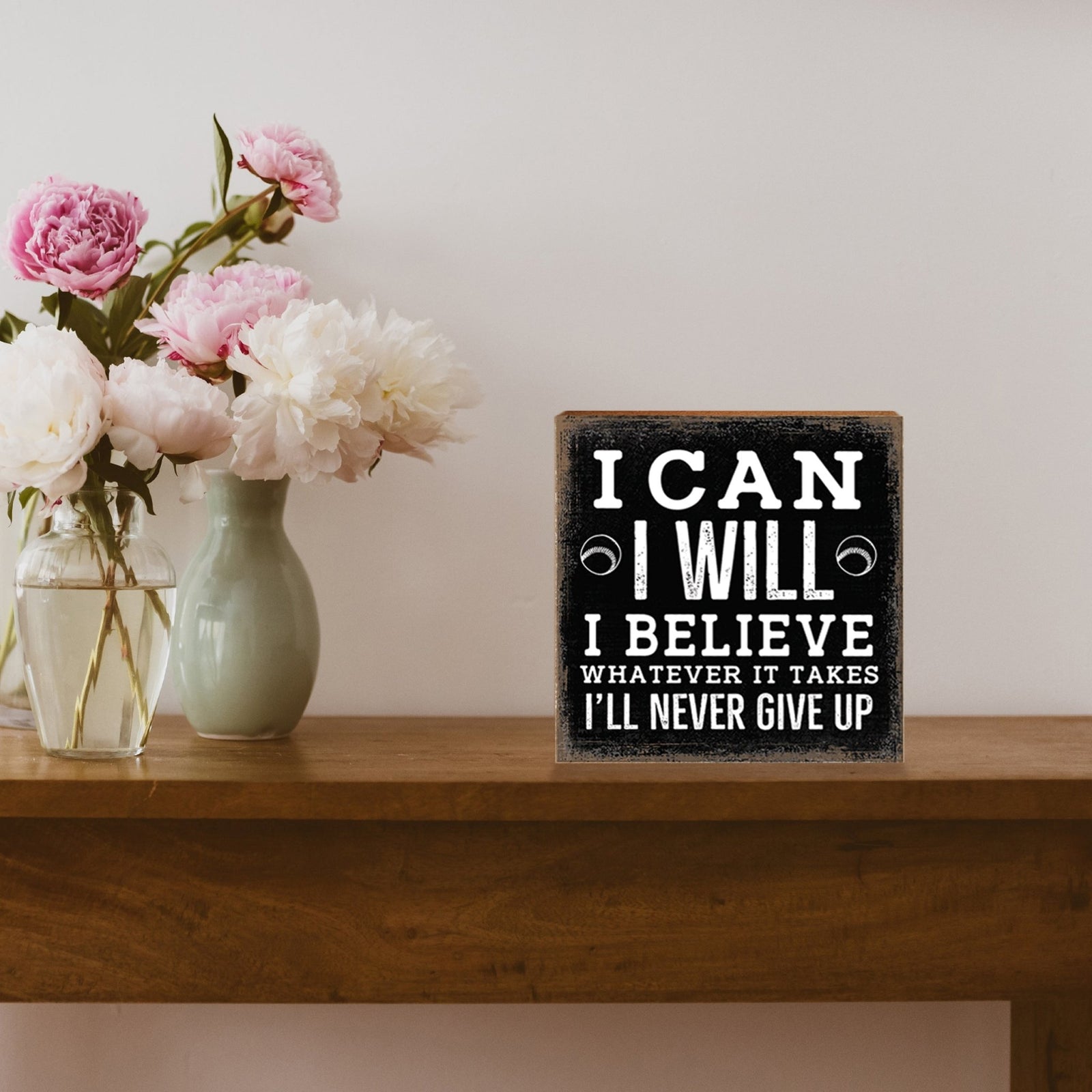 Rustic Wooden Baseball Shadow Box Shelf Décor With Inspiring Bible Verses - I Can - LifeSong Milestones