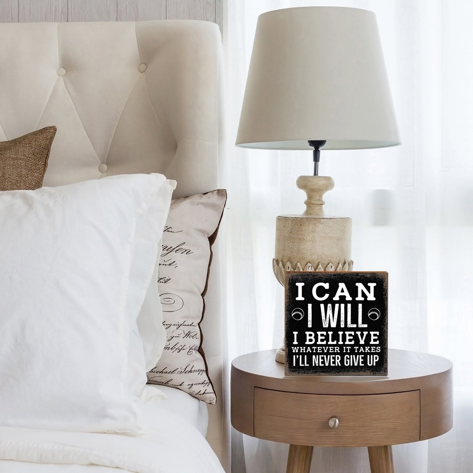 Rustic Wooden Baseball Shadow Box Shelf Décor With Inspiring Bible Verses - I Can - LifeSong Milestones