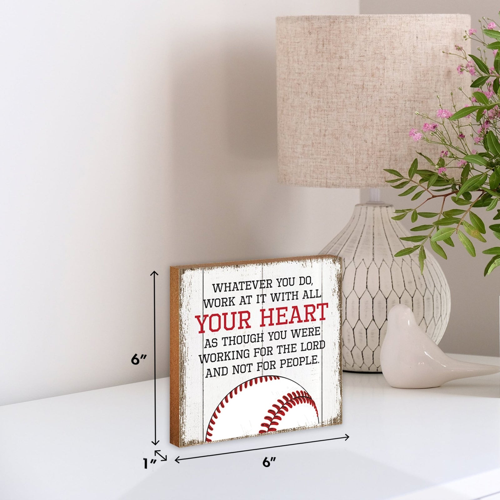 Rustic Wooden Baseball Shadow Box Shelf Décor With Inspiring Bible Verses - Whatever You Do - LifeSong Milestones