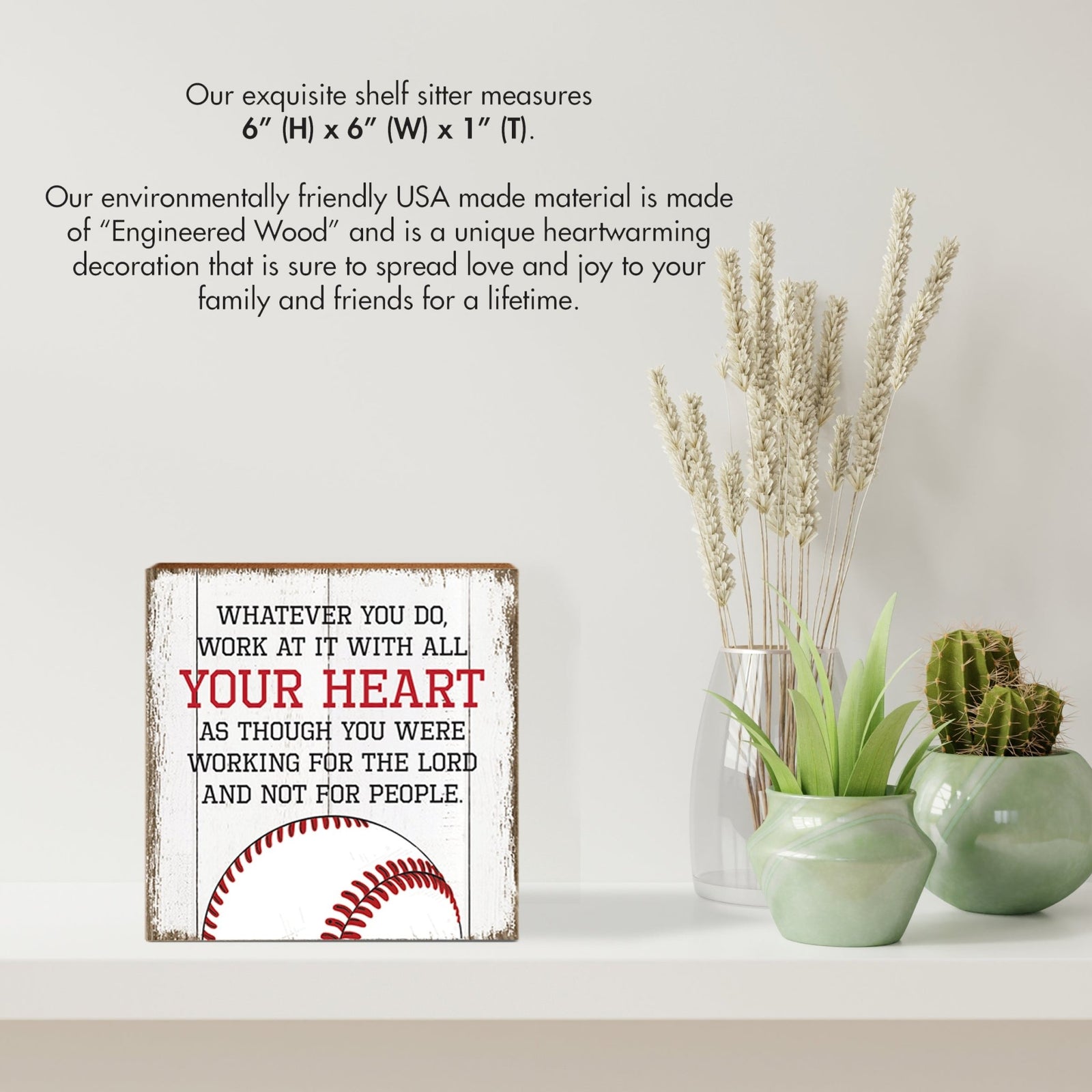 Rustic Wooden Baseball Shadow Box Shelf Décor With Inspiring Bible Verses - Whatever You Do - LifeSong Milestones