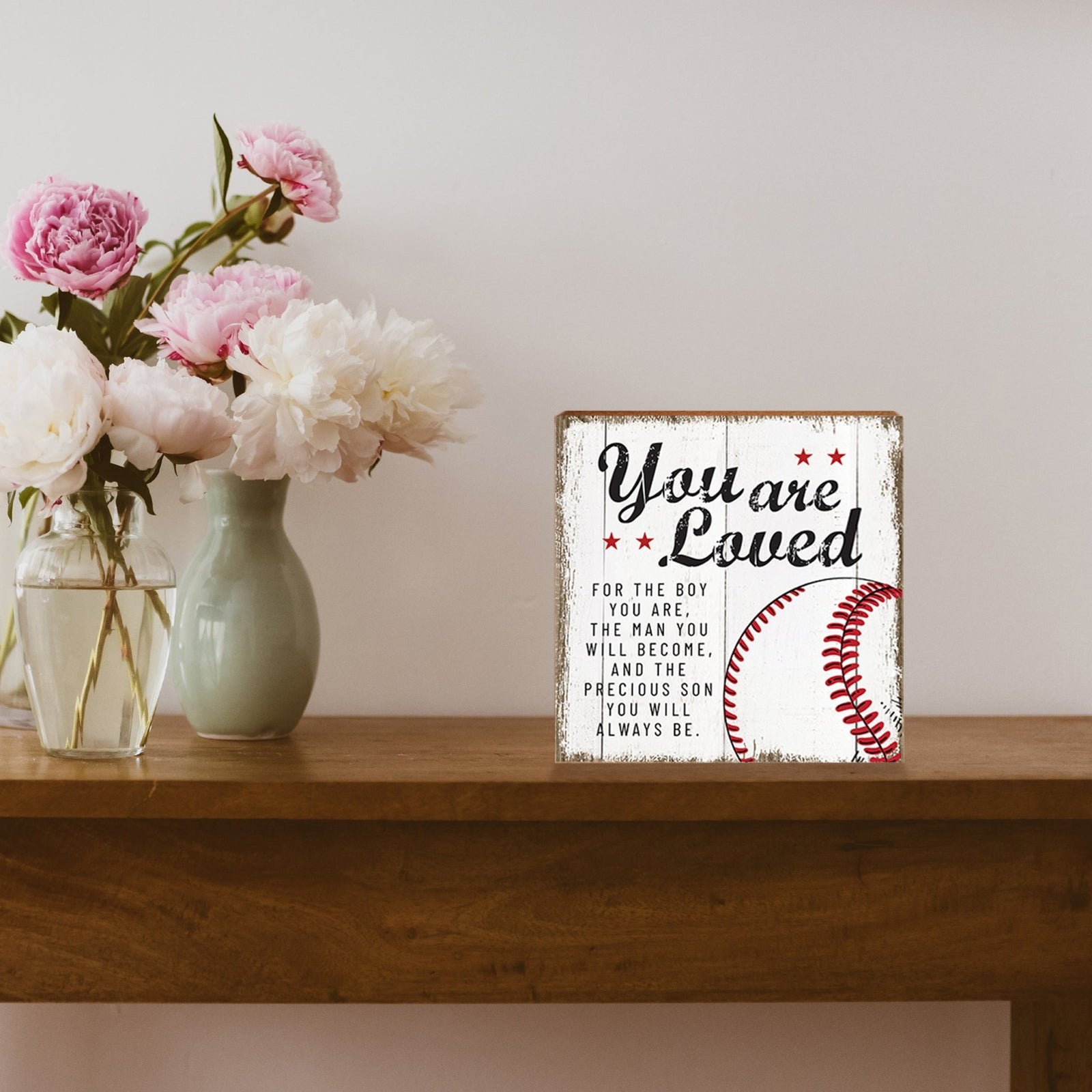 Rustic Wooden Baseball Shadow Box Shelf Décor With Inspiring Bible Verses - You Are Loved - LifeSong Milestones