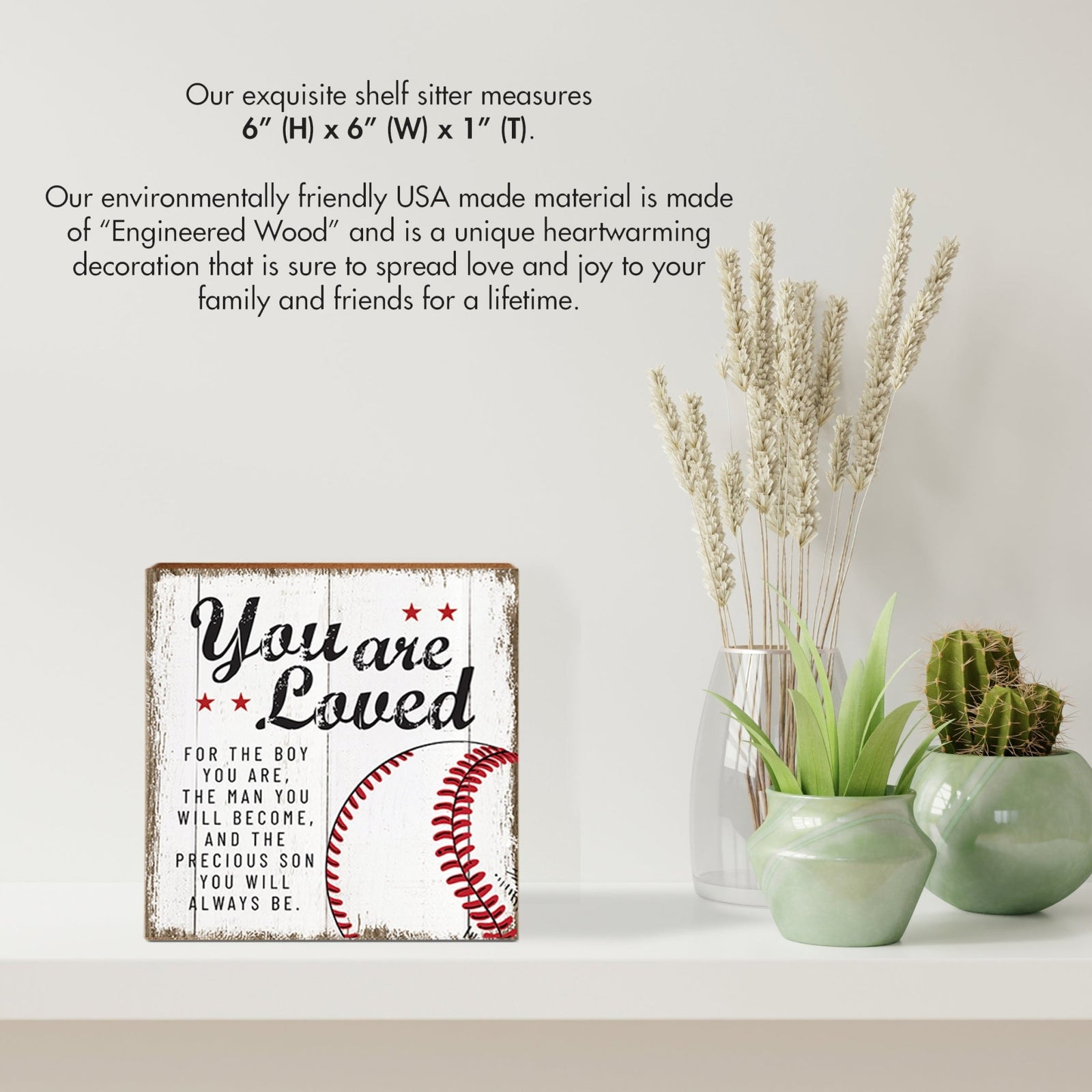 Rustic Wooden Baseball Shadow Box Shelf Décor With Inspiring Bible Verses - You Are Loved - LifeSong Milestones