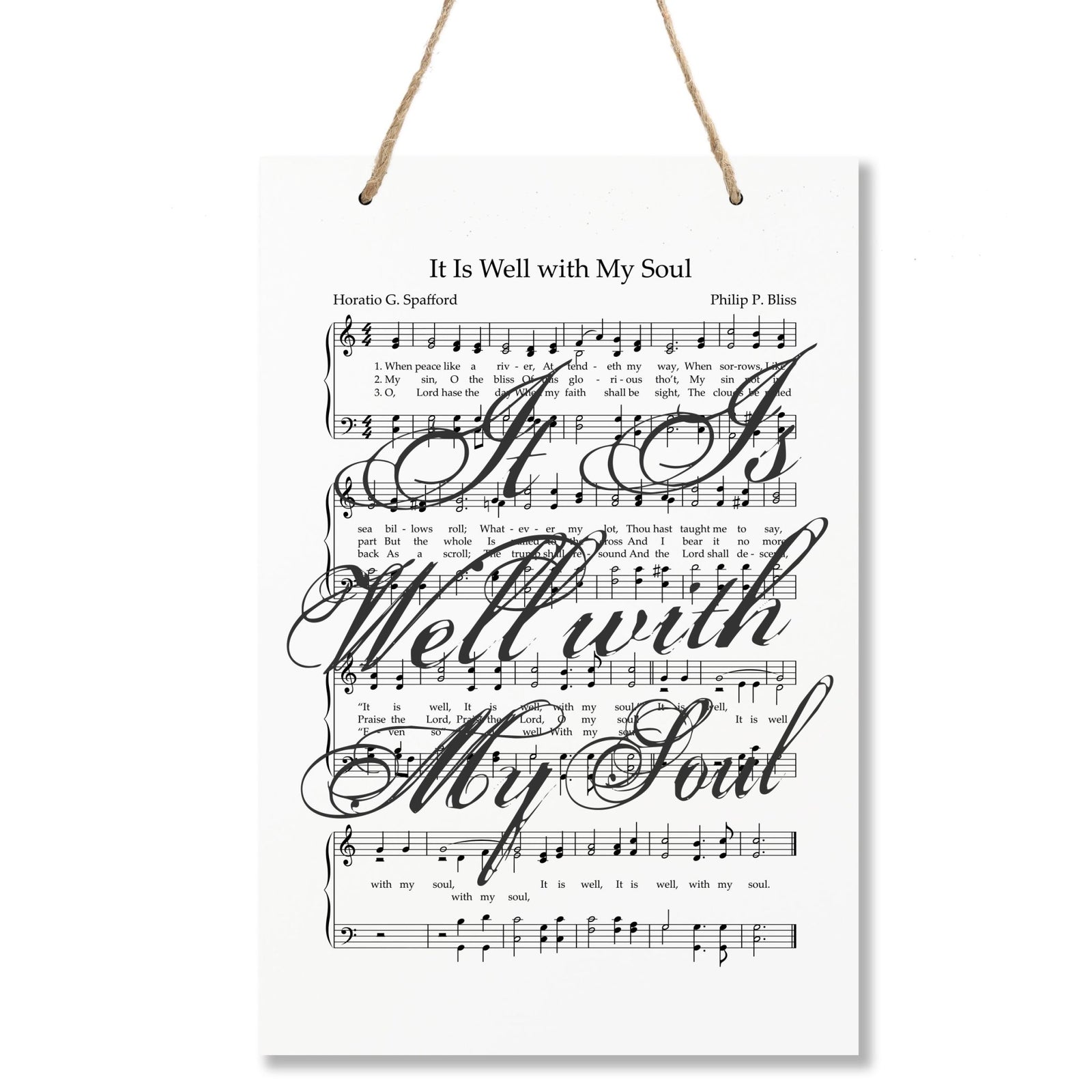 Sheet Music Hanging Rope Wall Art Sign - It Is Well With My Soul - LifeSong Milestones