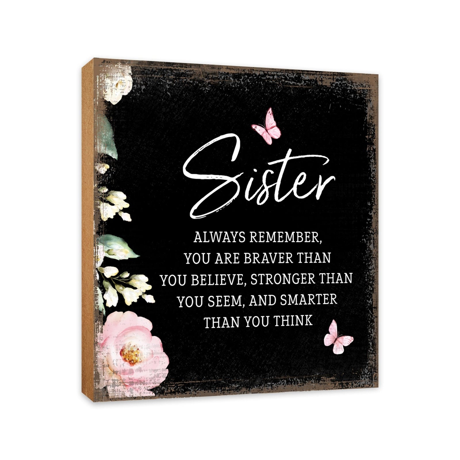 Sister Always Remember Floral 6x6 Inches Wood Family Art Sign Tabletop and Shelving For Home Décor - LifeSong Milestones