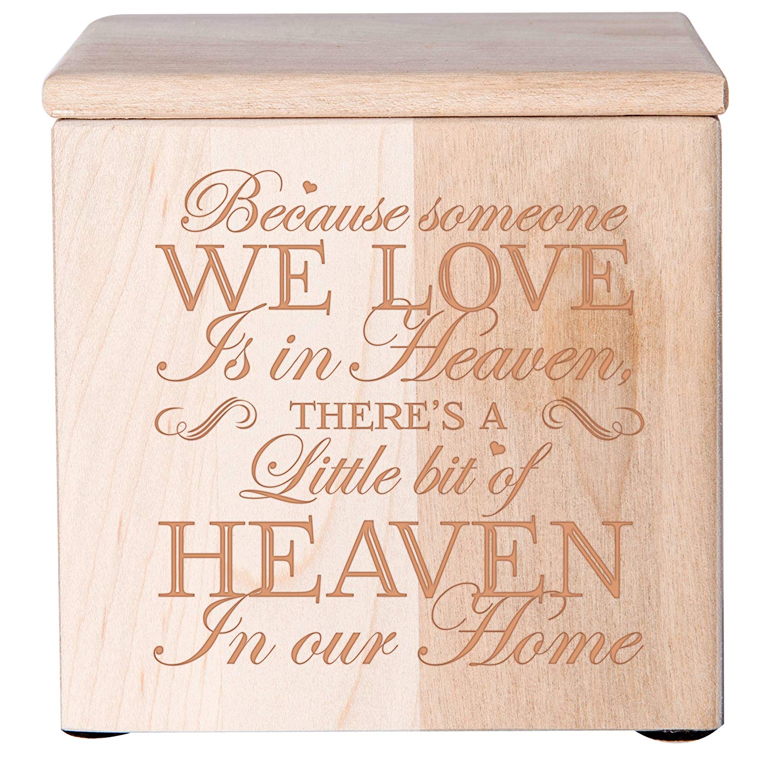 Small Wooden Keepsake Cremation Urn for Human Ashes – “Because Someone We Love Is in Heaven” - LifeSong Milestones